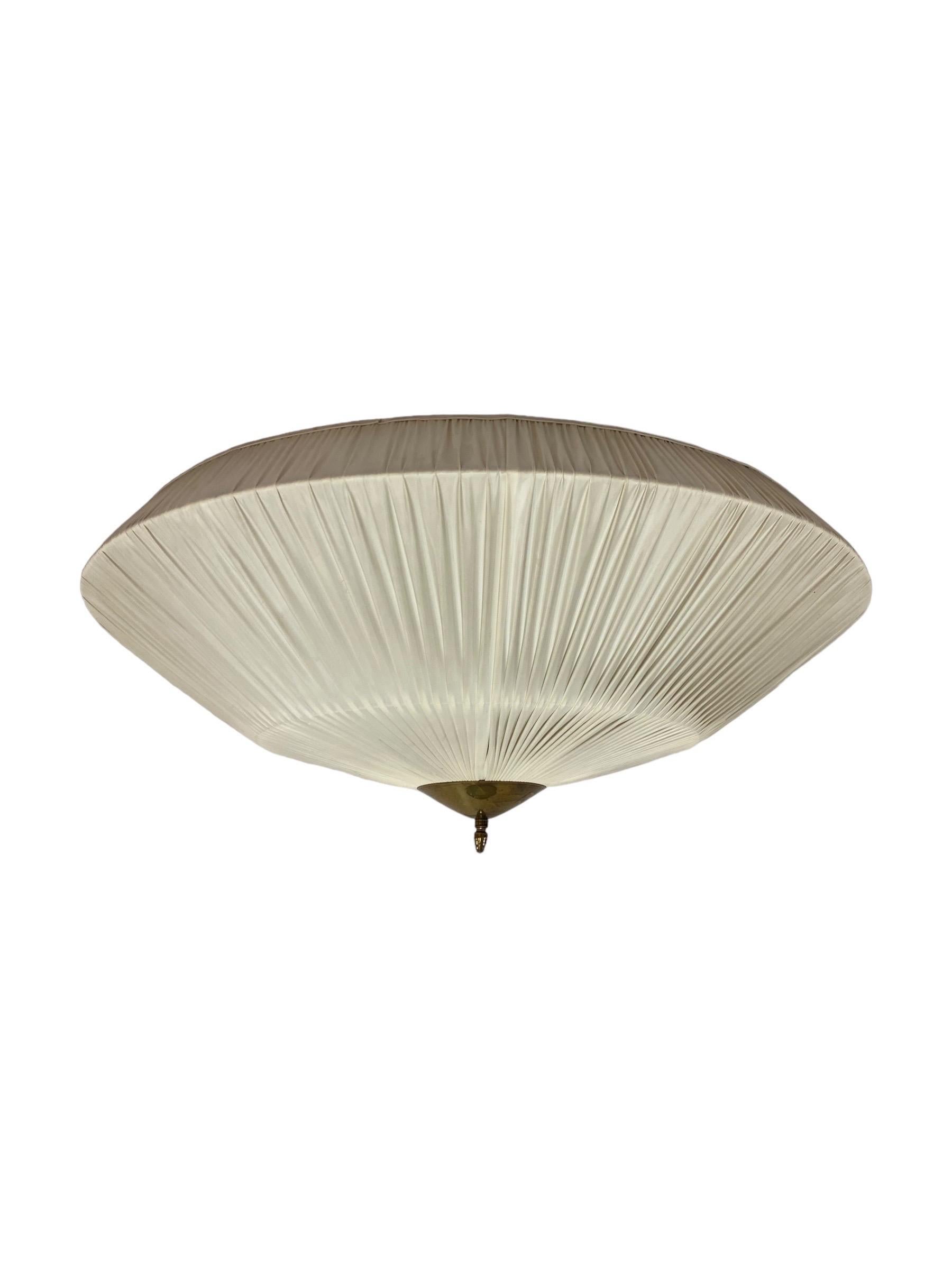Mid-20th Century Large Finnish Design Flush Mount Brass & Synthetic Textile, model 75-002, 1950s
