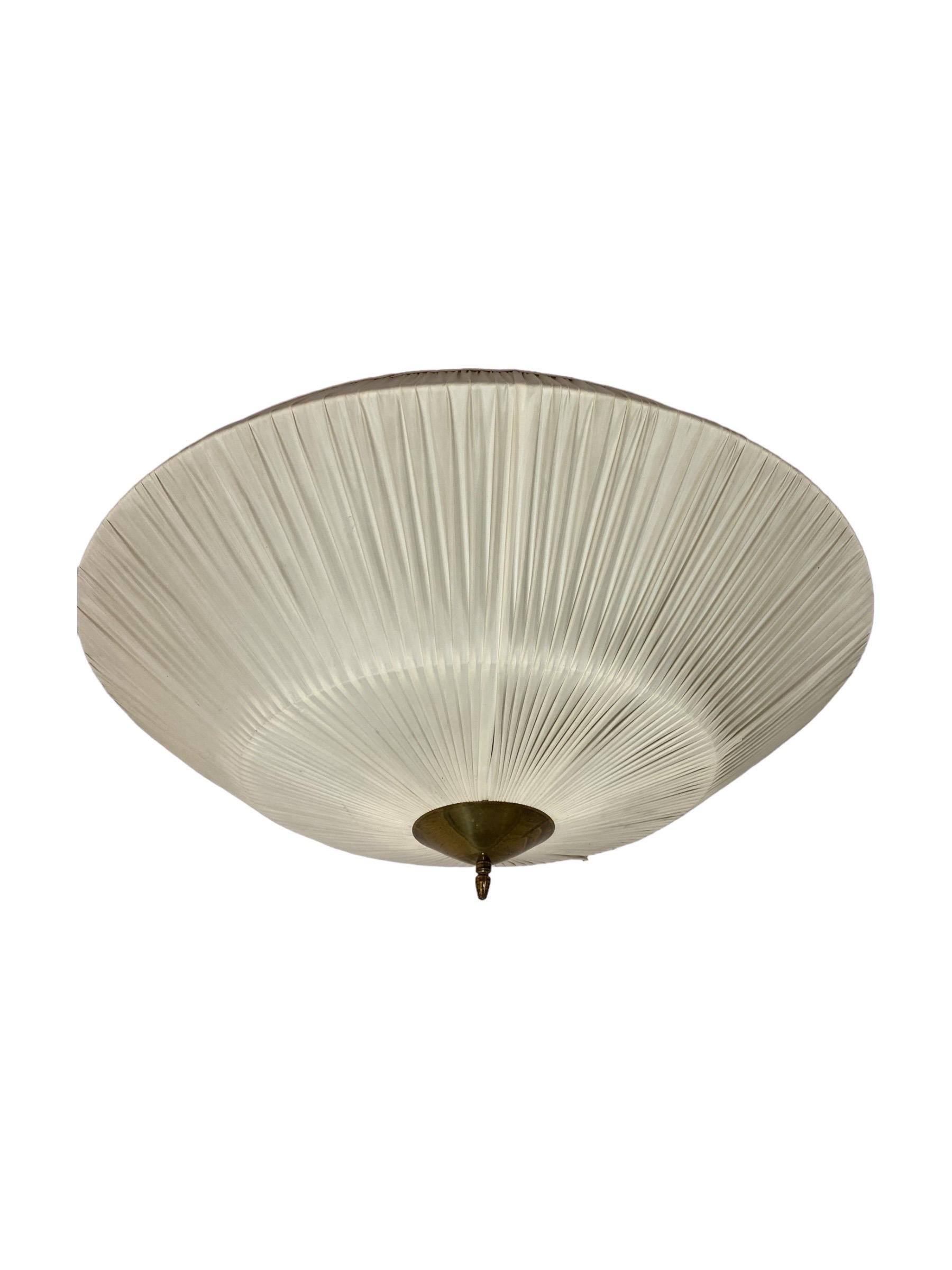 Metal Large Finnish Design Flush Mount Brass & Synthetic Textile, model 75-002, 1950s