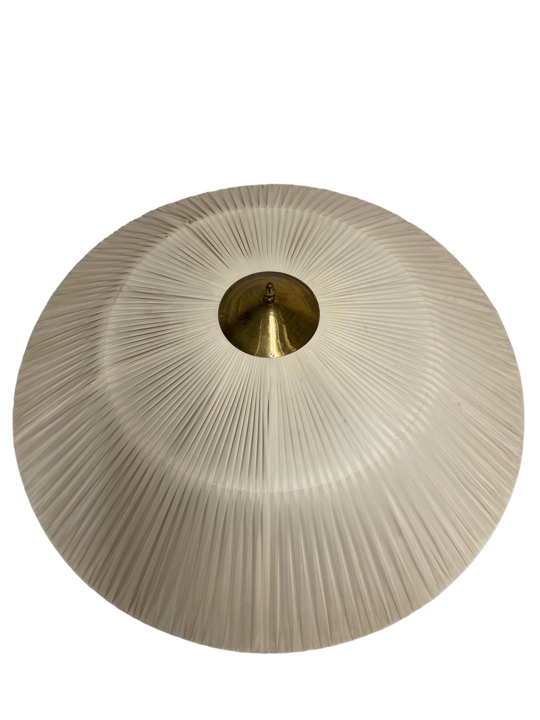 Large Finnish Design Flush Mount Brass & Synthetic Textile, model 75-002, 1950s 2