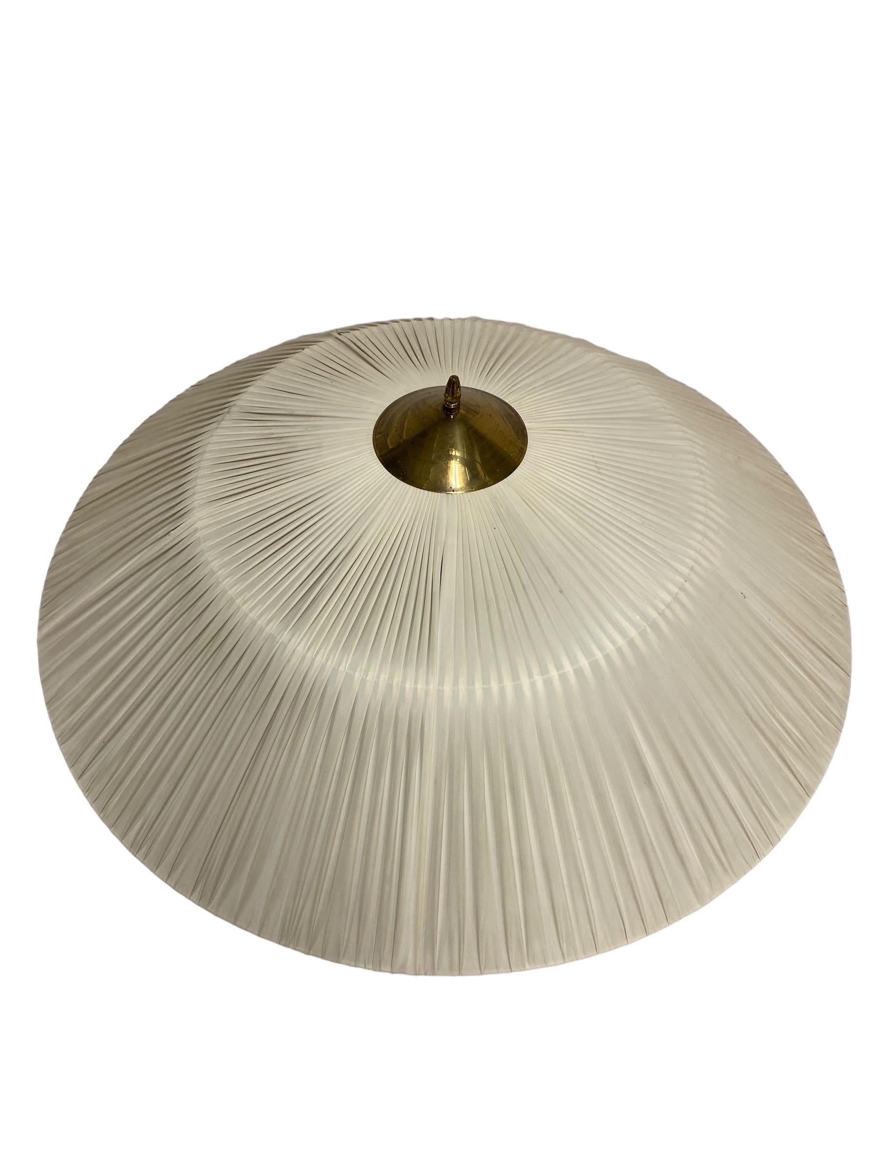 Large Finnish Design Flush Mount Brass & Synthetic Textile, model 75-002, 1950s 3