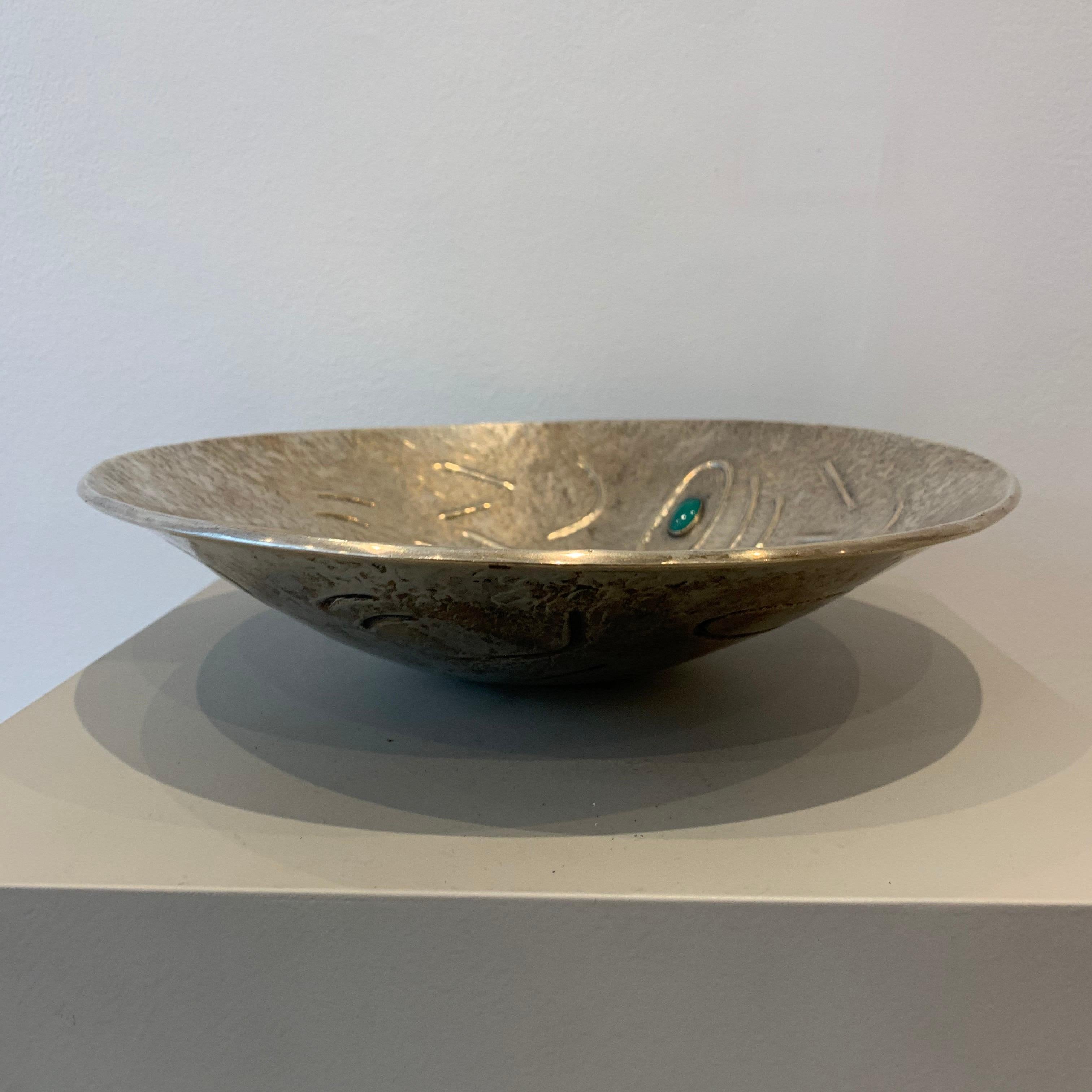 Finzi Silver Bowl with Stones Inserted, circa 1950s In Good Condition In Brussels, BE
