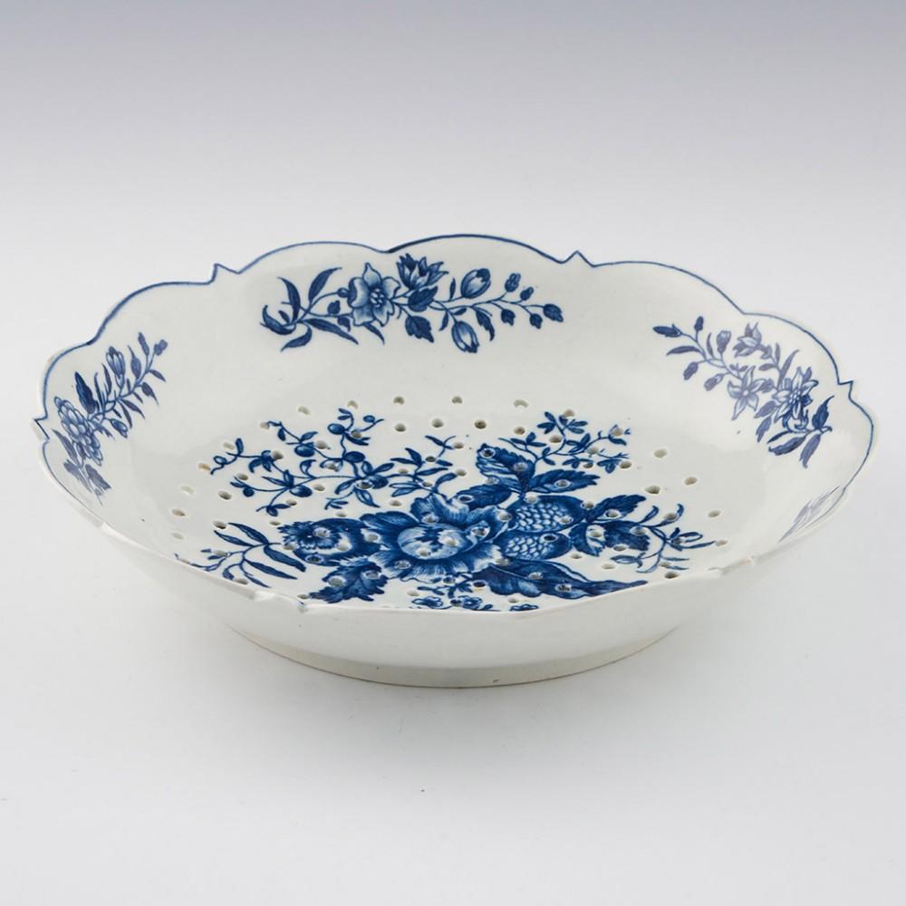 A First Period Worcester Pine Cone pattern Strawberry Dish, c1775

Additional information:
Date : c1775
Period : George III
Marks : Shaded Crescent
Origin : Worcester; England
Colour : Monochrome - underglaze blue
Pattern : Pine Cone