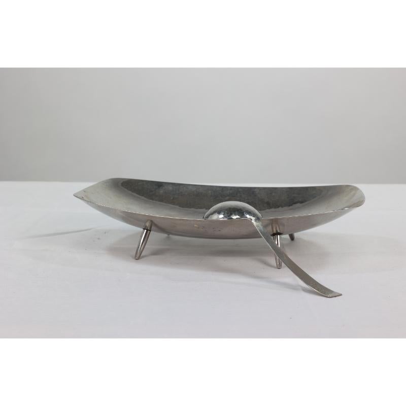 Keswick School of Industrial Art. A Firth Staybrite Stainless steel preserve dish and spoon

