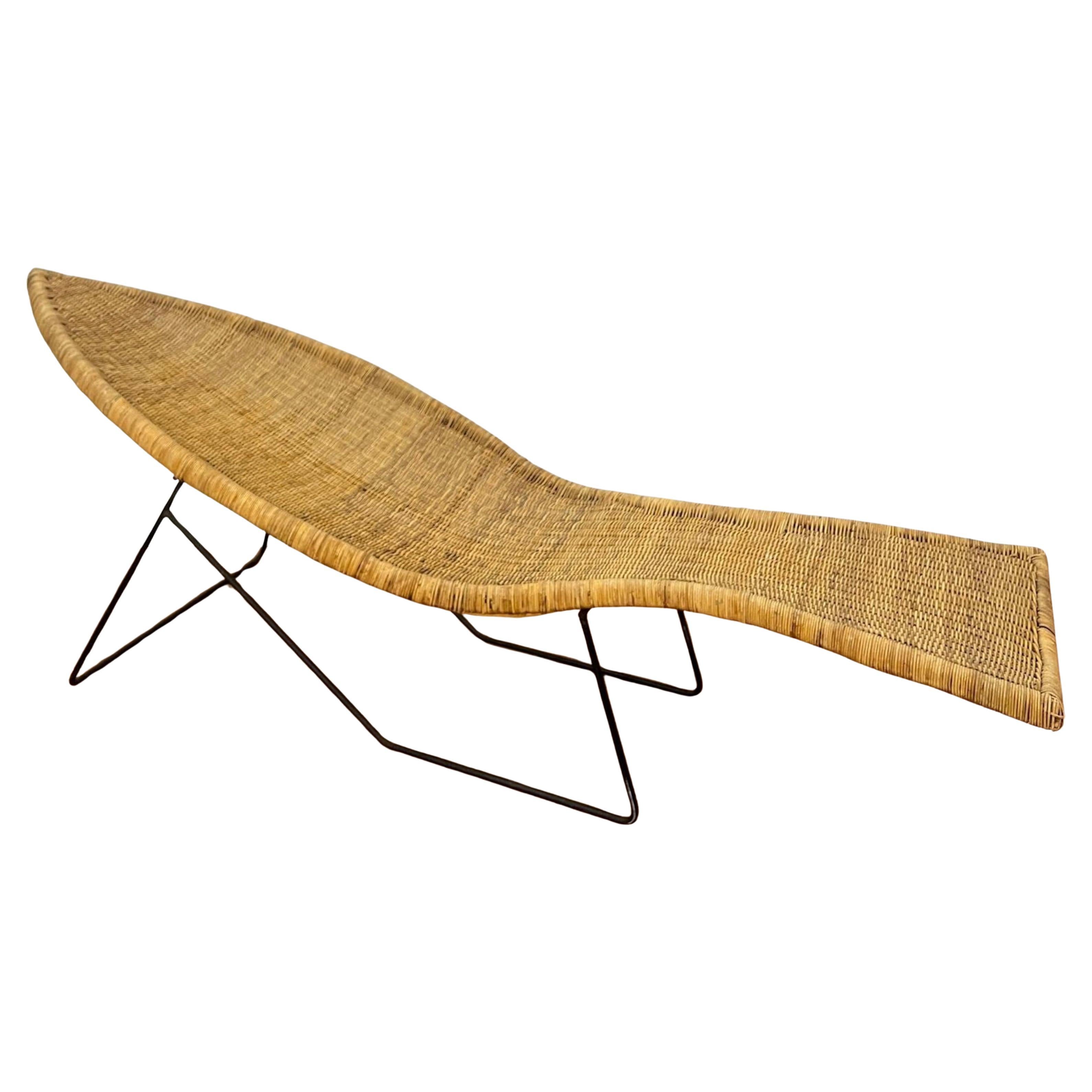 A Fish Lounge Chair, Lina Zervudaki For Elsa Schiapaparelli Rattan Fish Chaise.