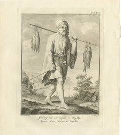 Ein Fischer aus Dschidda, antiker Stich von Niebuhr, 1776
