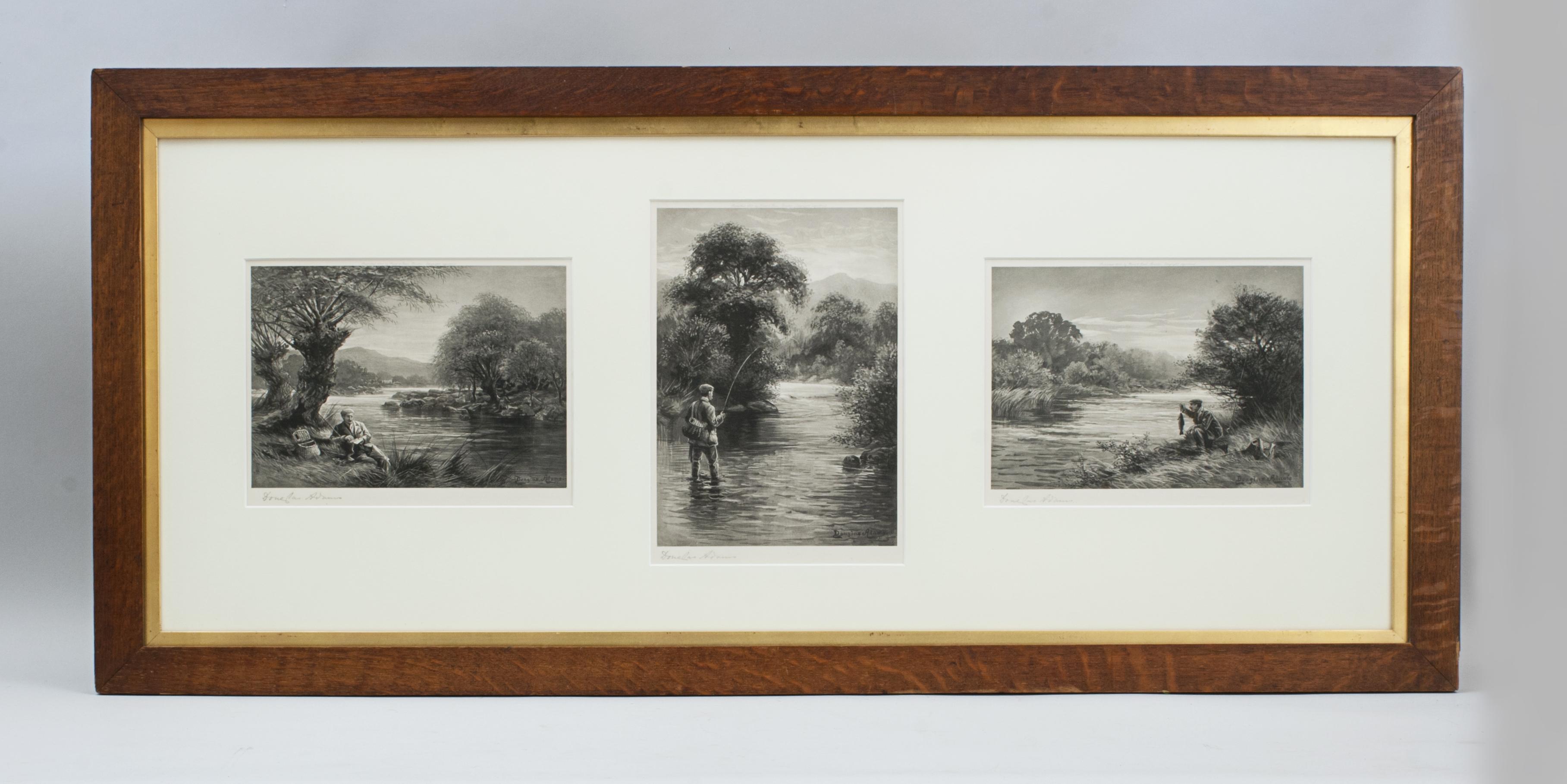 Triptyque sur la pêche à la truite par Douglas Adams.
Une monture à triple ouverture avec de magnifiques scènes de pêche à la truite de Douglas Adams. Les trois photogravures sont signées par l'artiste et se trouvent dans le cadre original en vieux