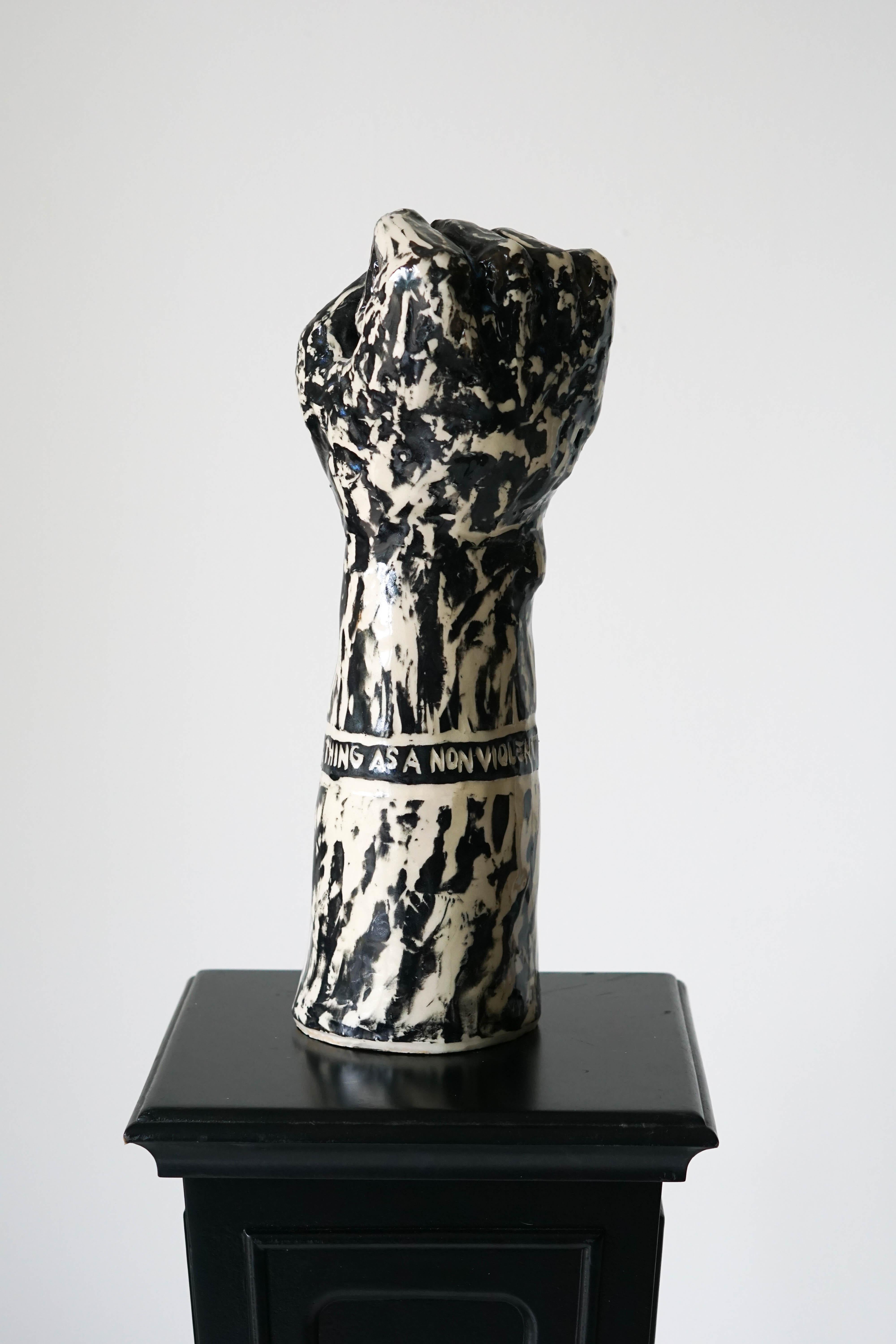 Fist is Not a Fight Ceramic Sculpture with under Glaze Sgraffito 3