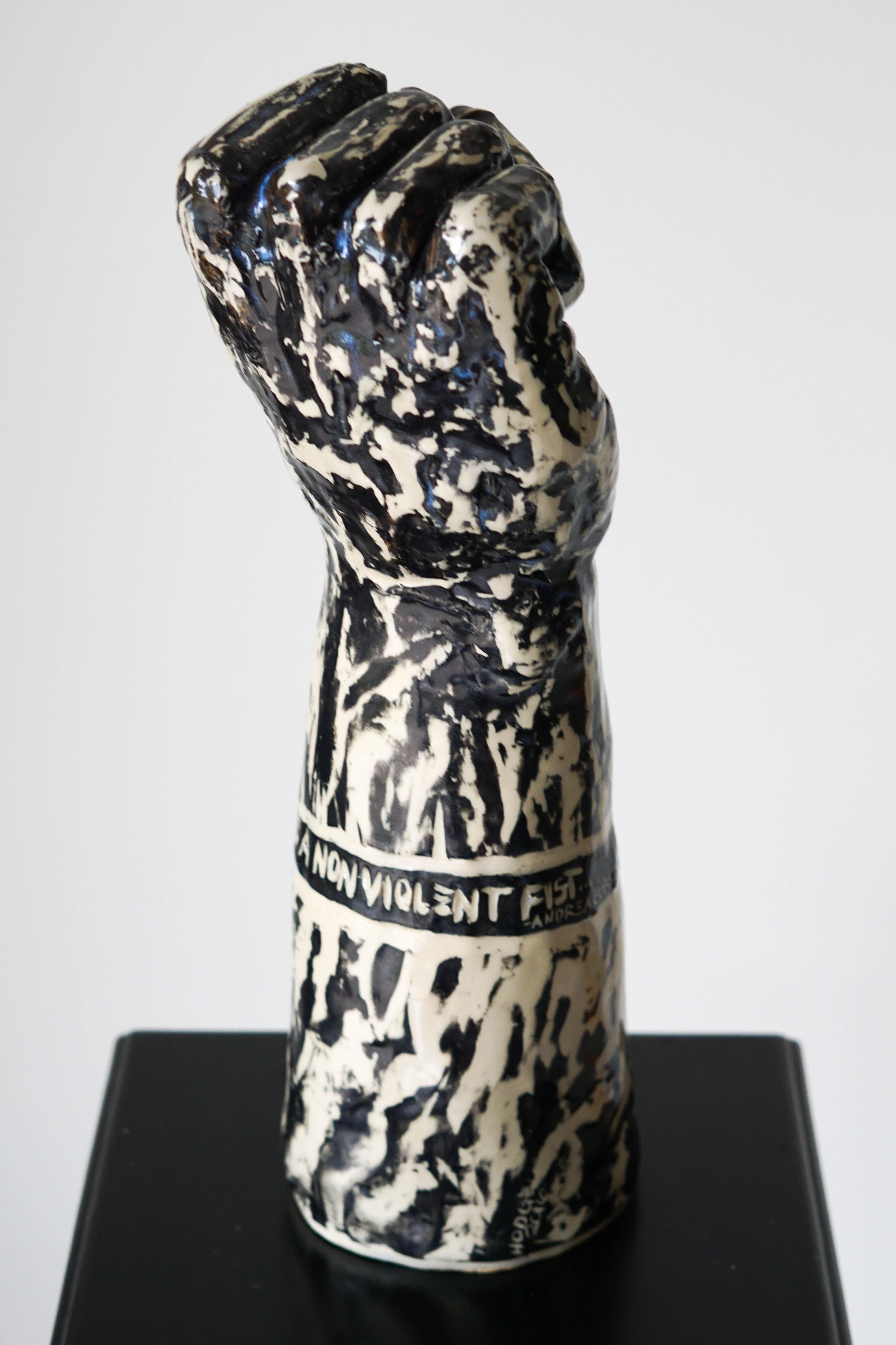 Fist is Not a Fight Ceramic Sculpture with under Glaze Sgraffito 4