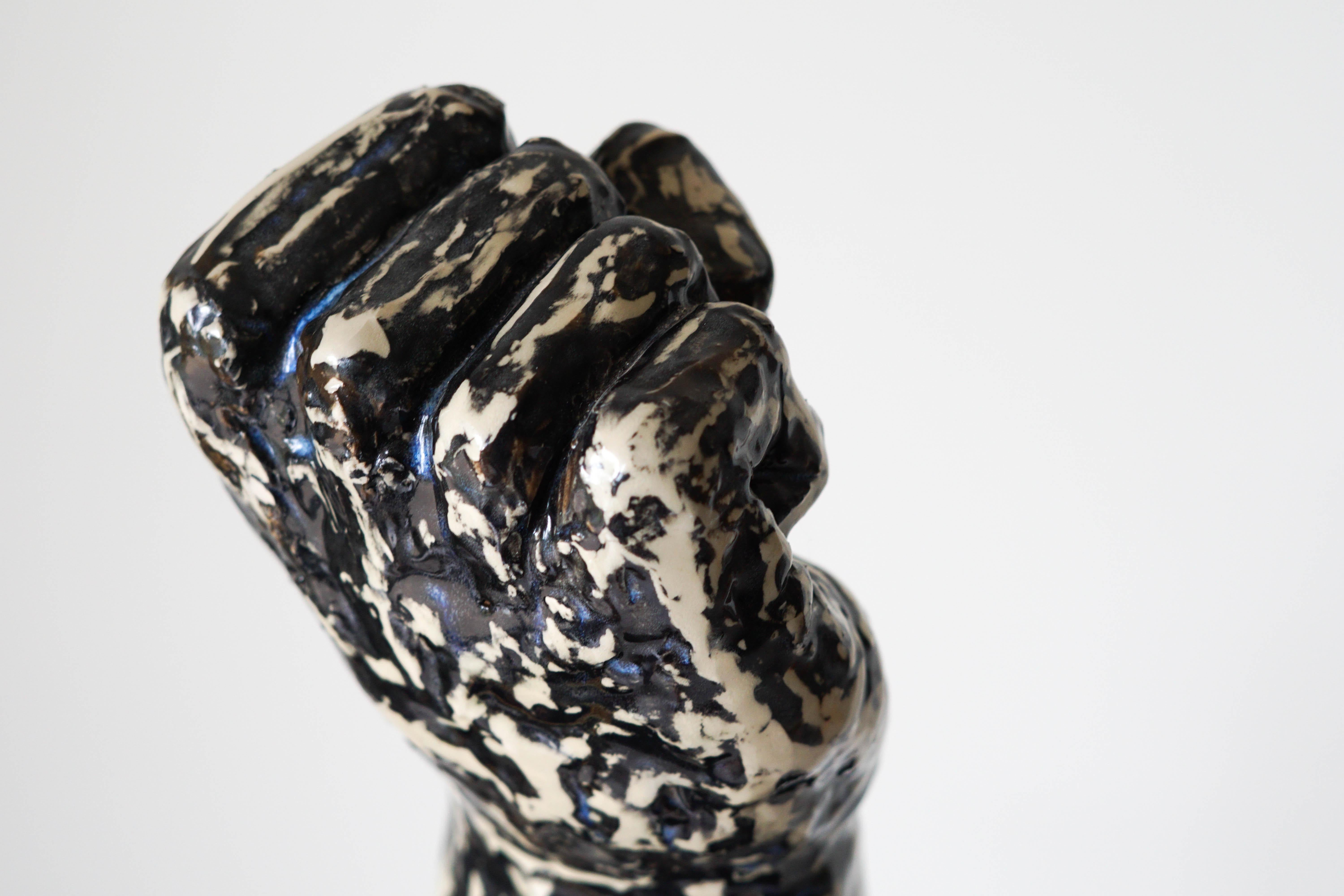 Fist is Not a Fight Ceramic Sculpture with under Glaze Sgraffito 6
