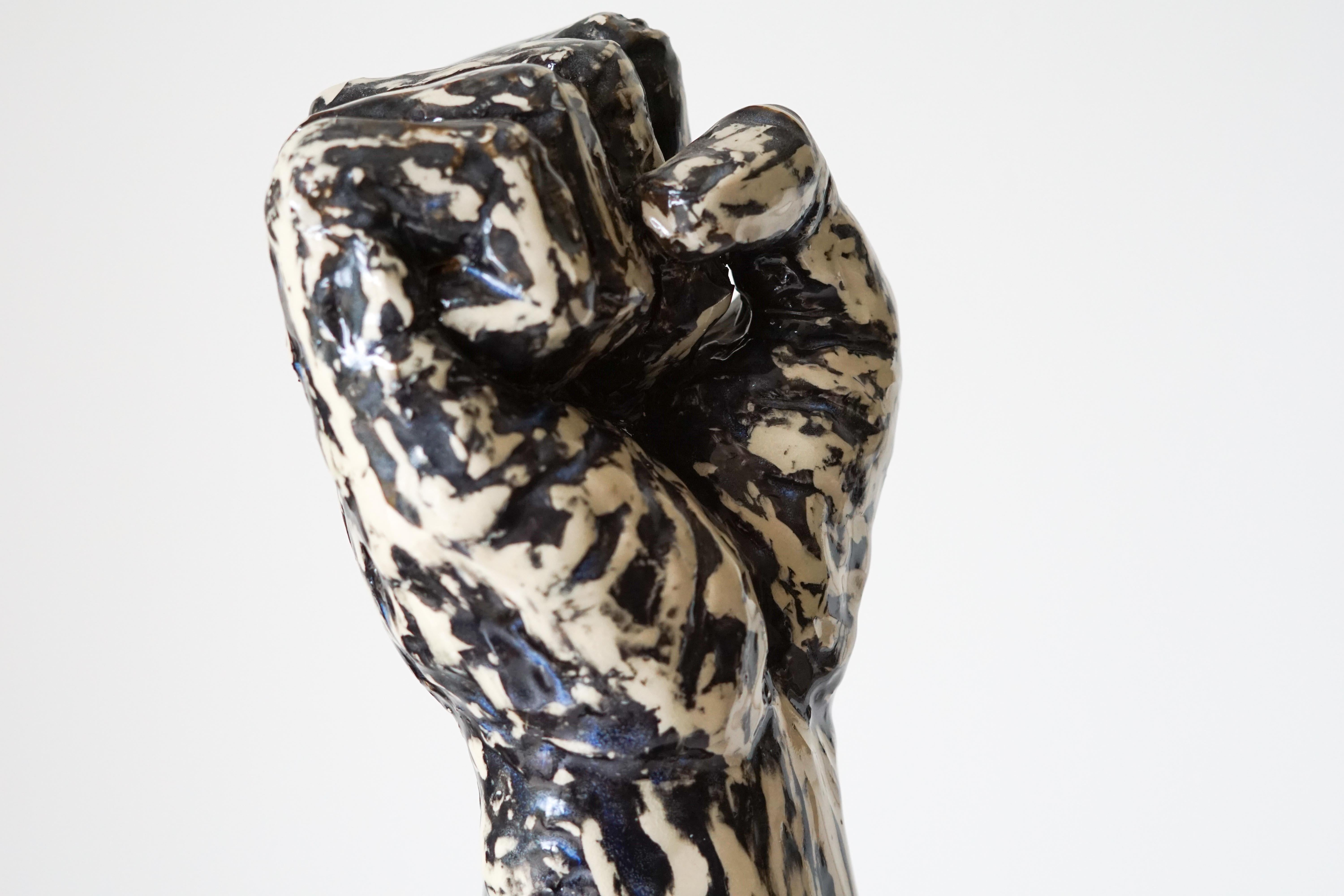 Fist is Not a Fight Ceramic Sculpture with under Glaze Sgraffito 8