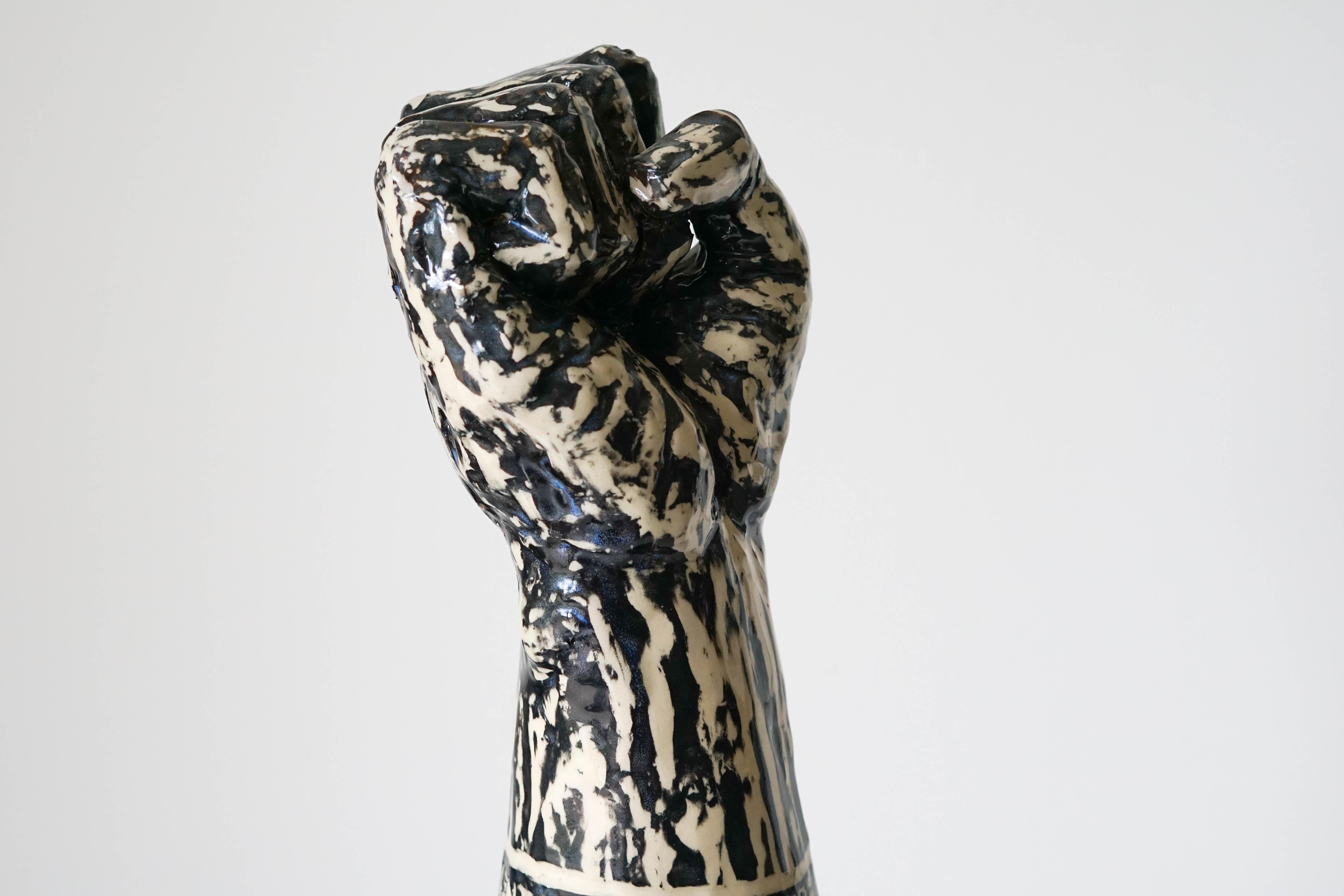 Fist is Not a Fight Ceramic Sculpture with under Glaze Sgraffito 9