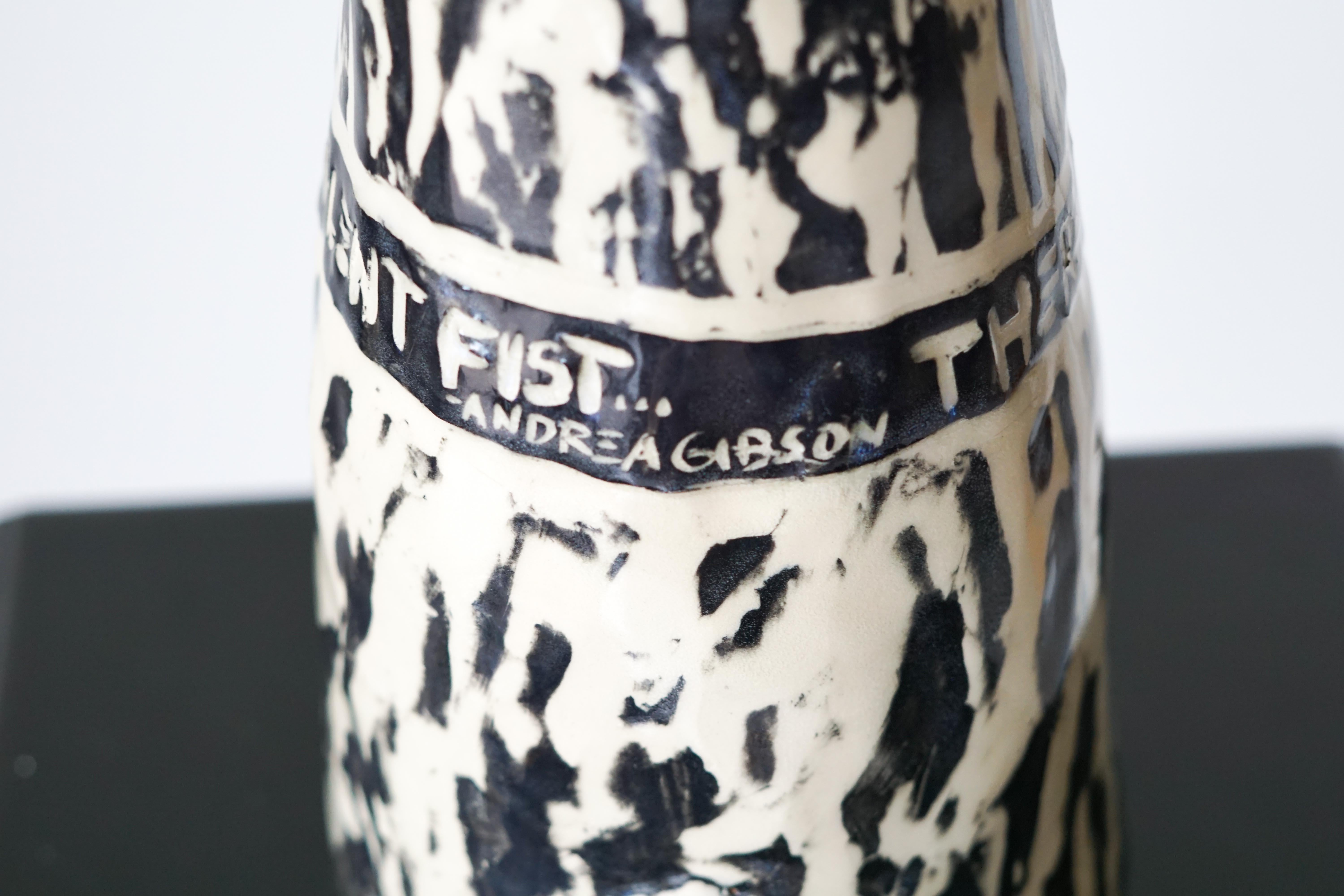 Fist is Not a Fight Ceramic Sculpture with under Glaze Sgraffito 10