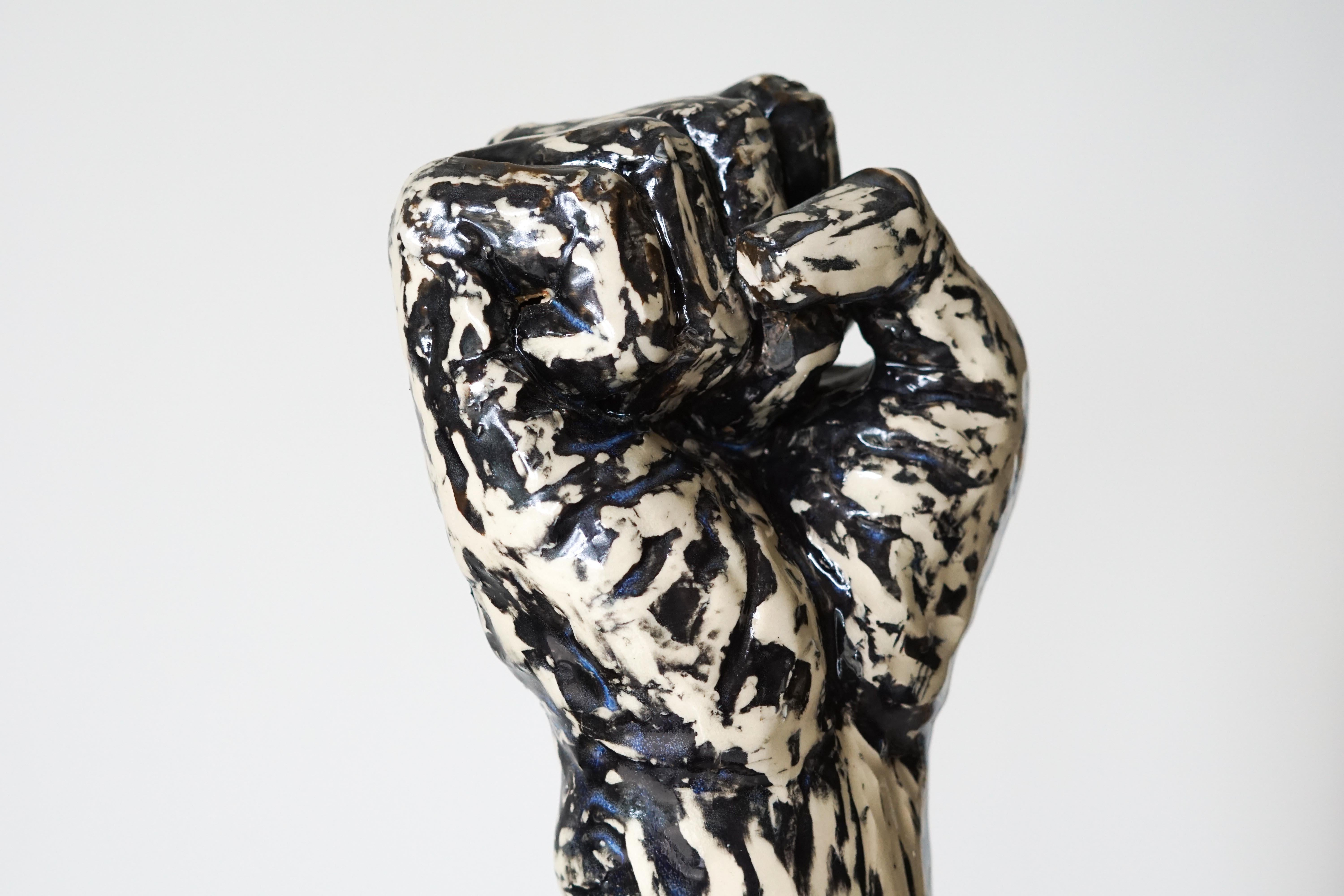 Fist is Not a Fight Ceramic Sculpture with under Glaze Sgraffito 11