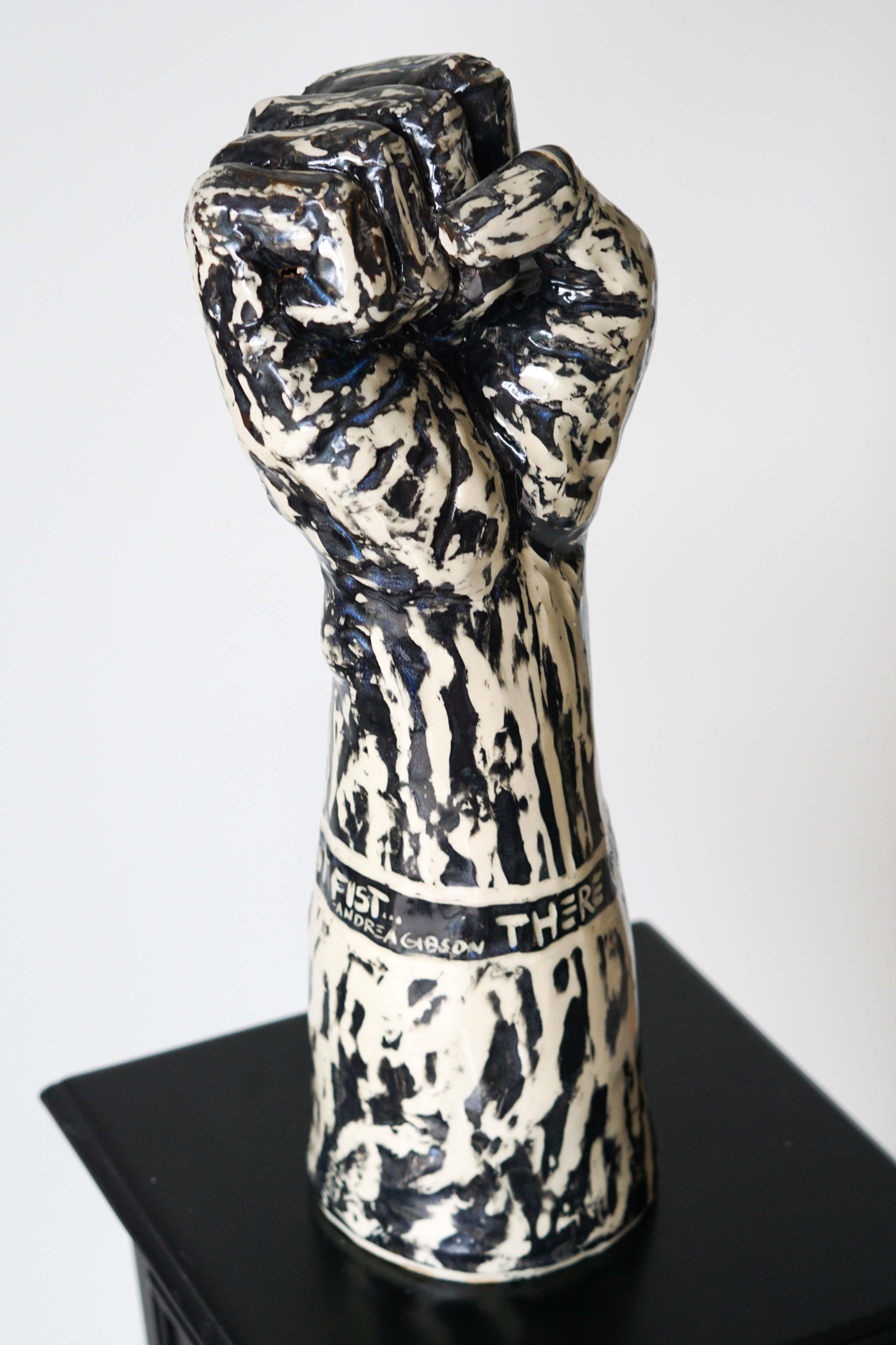 Fist is Not a Fight Ceramic Sculpture with under Glaze Sgraffito 12