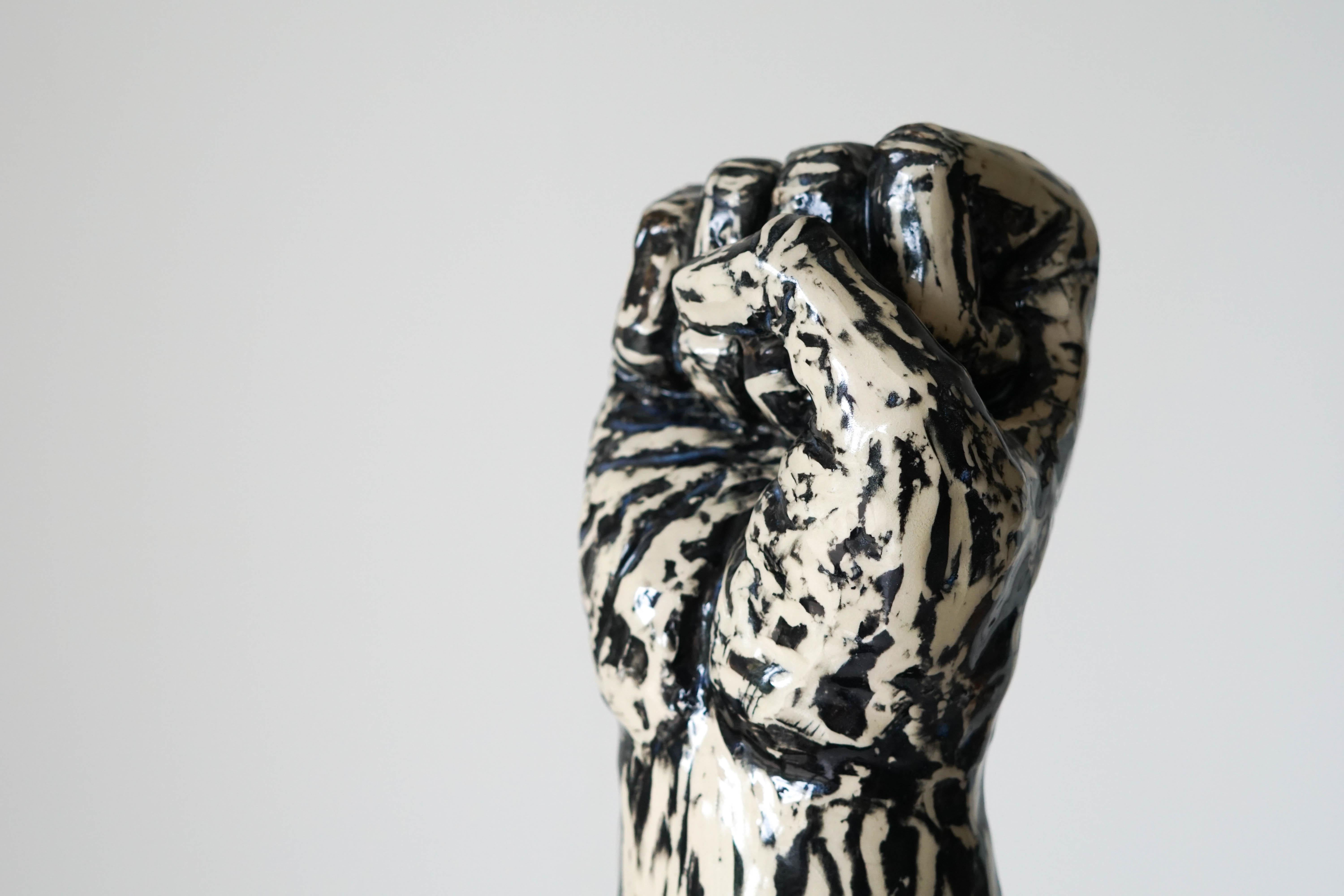 Fist is Not a Fight Ceramic Sculpture with under Glaze Sgraffito 13