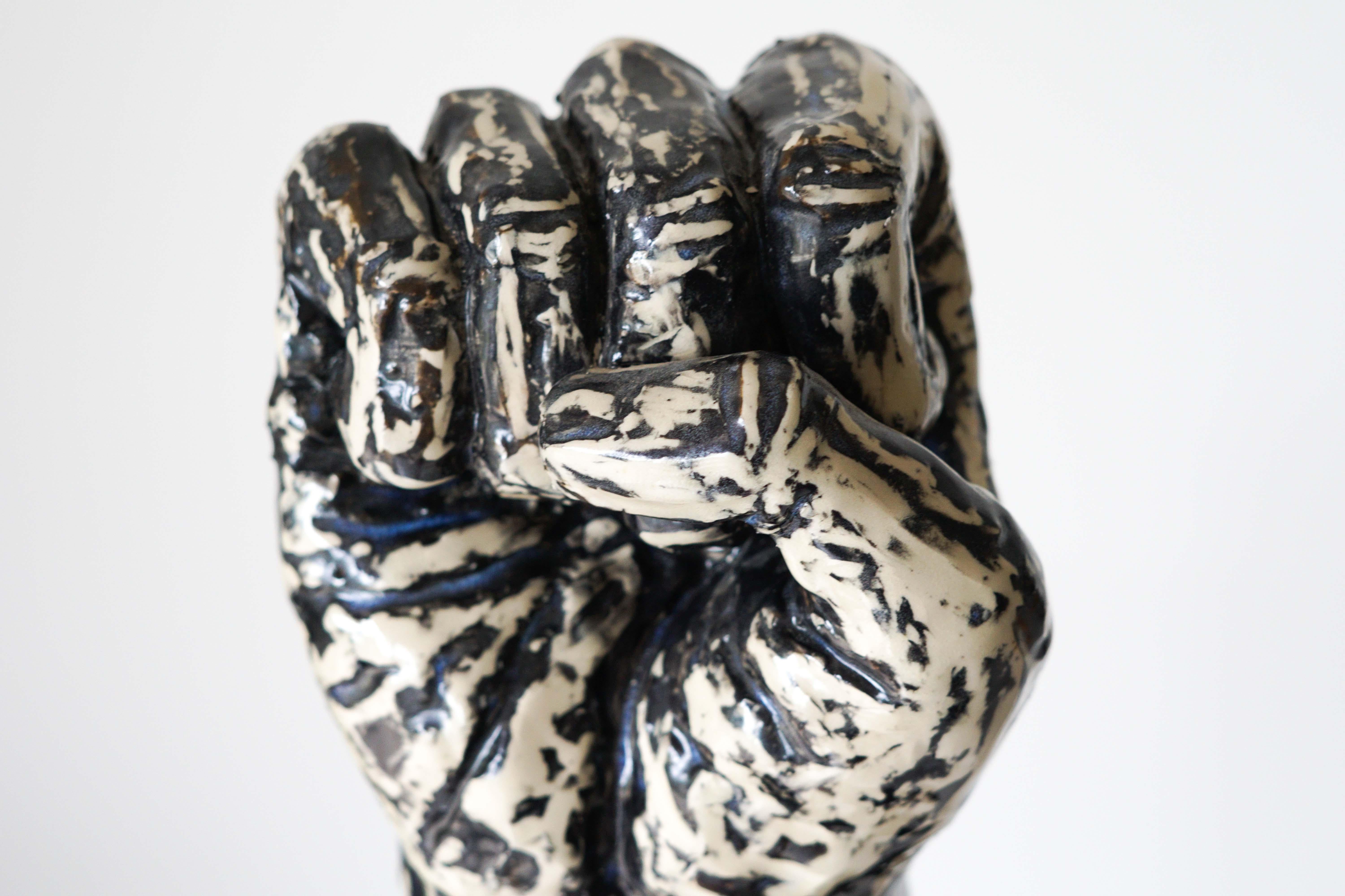 Other Fist is Not a Fight Ceramic Sculpture with under Glaze Sgraffito