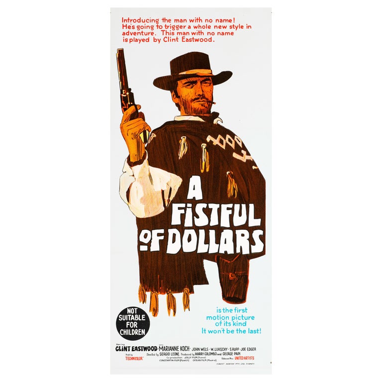 'A Fistful of Dollars' Original Vintage Australian Daybill Movie Poster, 1967 For Sale
