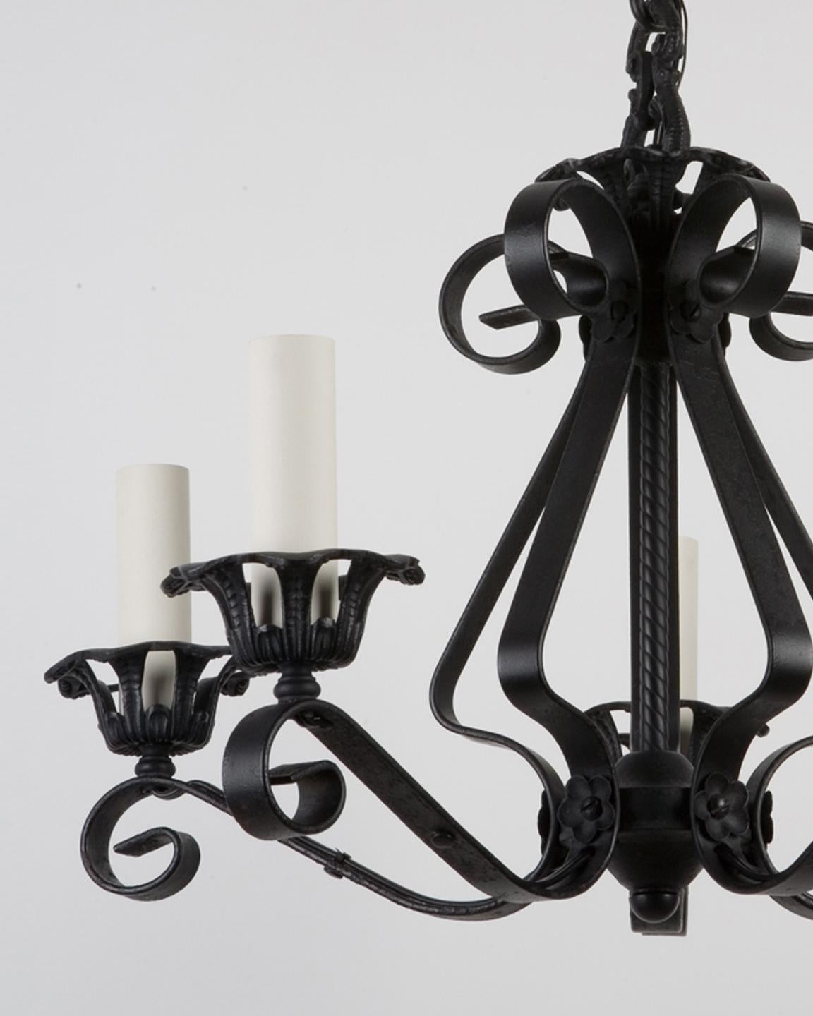 American Five Arm Blackened Wrought Iron Chandelier from Alfred DuPont's Florida Estate 