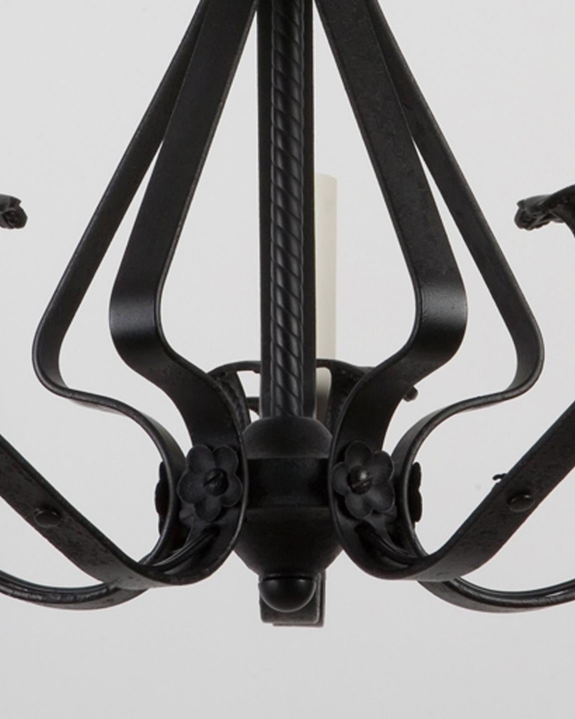 Five Arm Blackened Wrought Iron Chandelier from Alfred DuPont's Florida Estate  In Good Condition In New York, NY