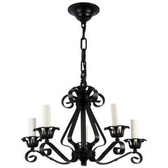 Antique Five Arm Blackened Wrought Iron Chandelier from Alfred DuPont's Florida Estate 