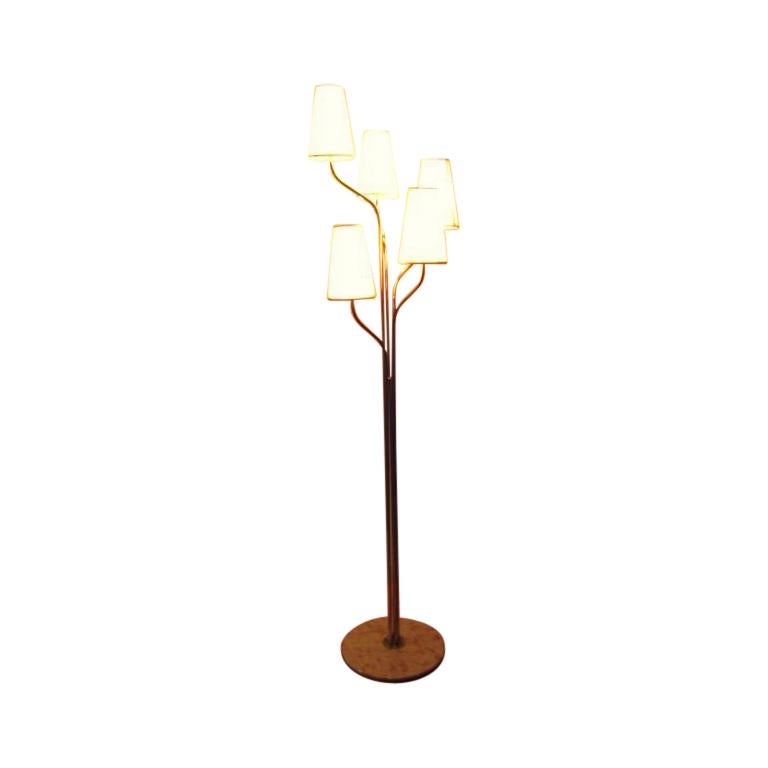 A Five Arm Tree Form Brass Floorlamp For Sale