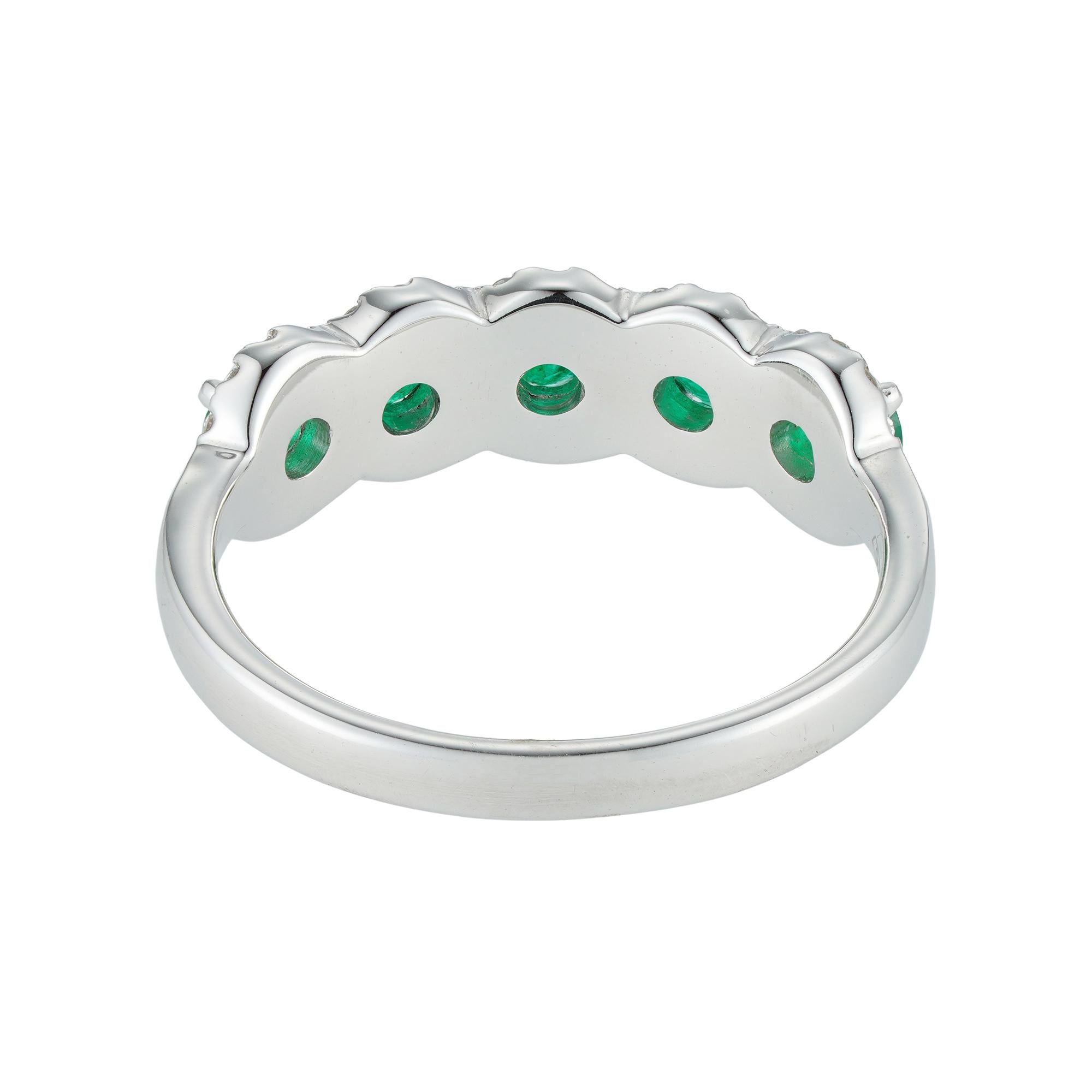 Modern Five Emerald and Diamond Cluster Ring