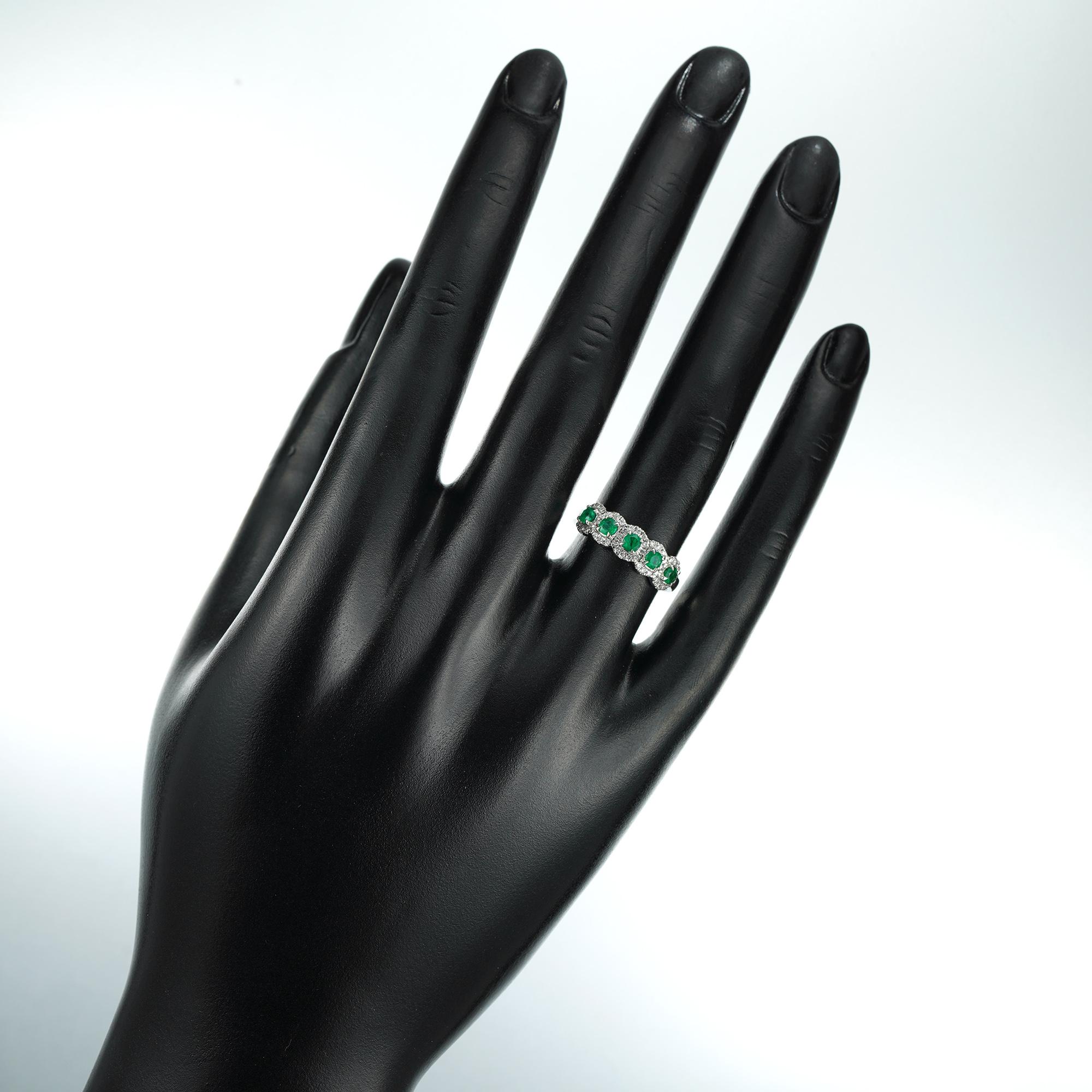 Women's or Men's Five Emerald and Diamond Cluster Ring