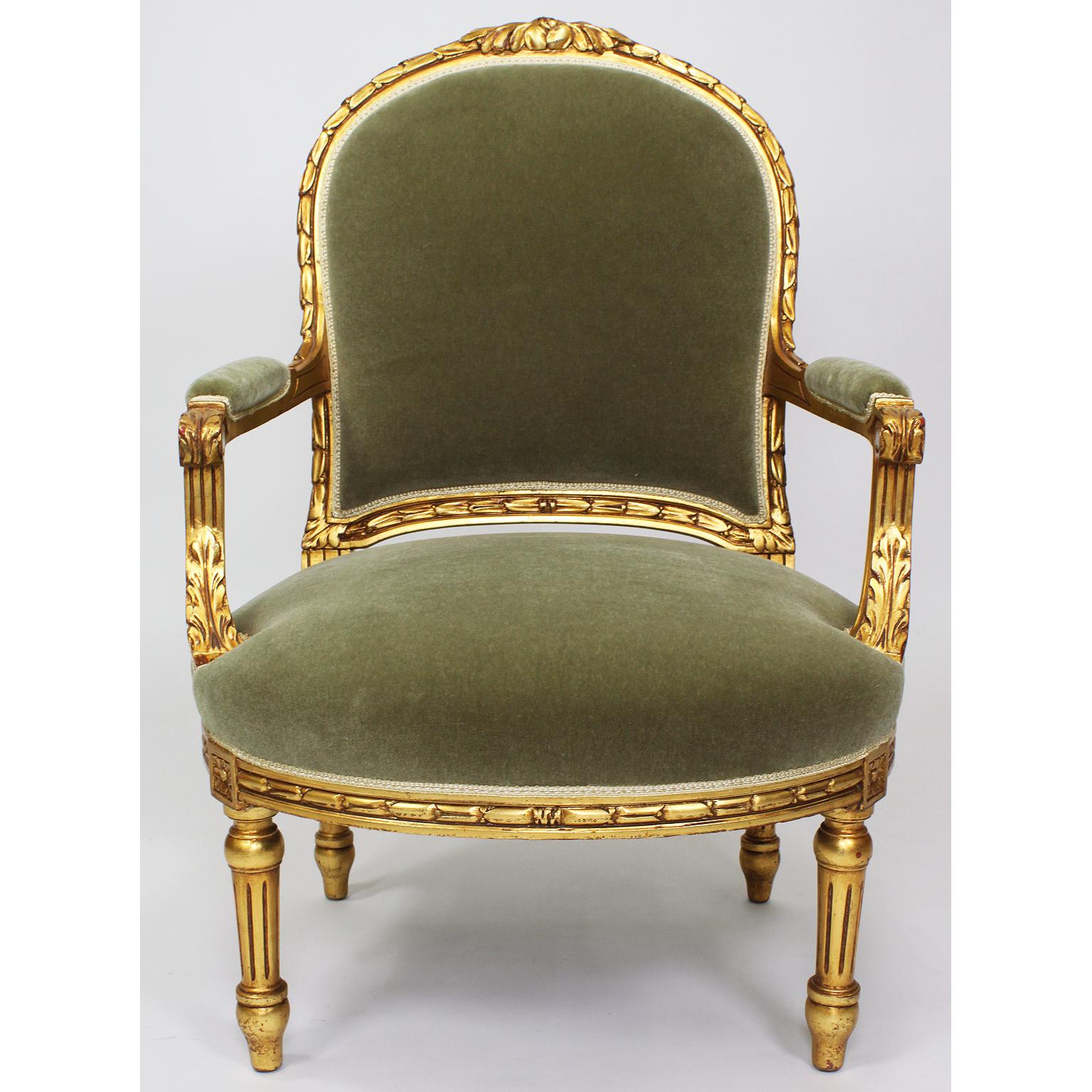 Five Piece French Louis XVI Style Giltwood Carved Salon 'Parlor' Suite 1