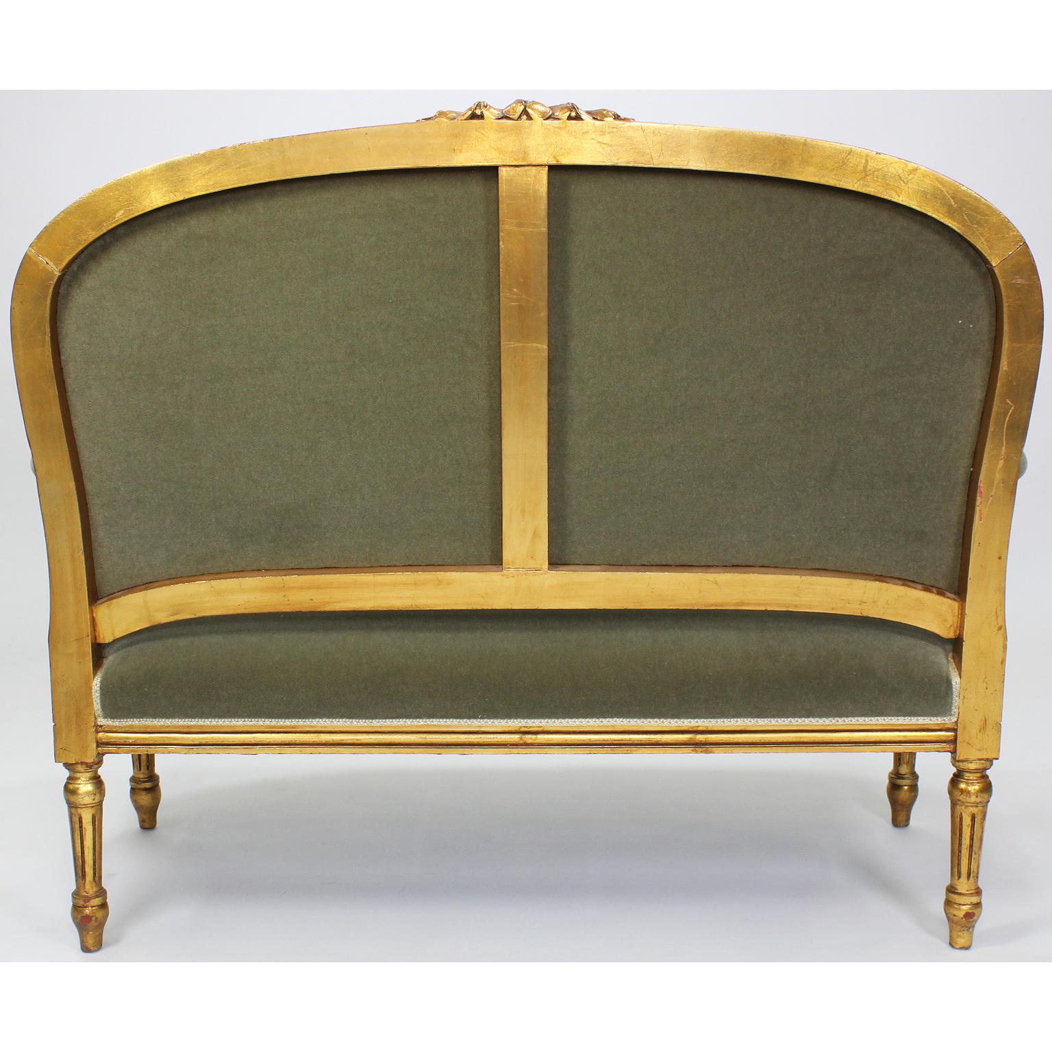Five Piece French Louis XVI Style Giltwood Carved Salon 'Parlor' Suite 4