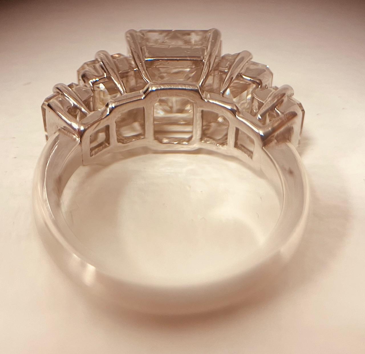 A Five Stone Diamond Ring Centring A 3cts Emerald-cut Diamond For Sale 4