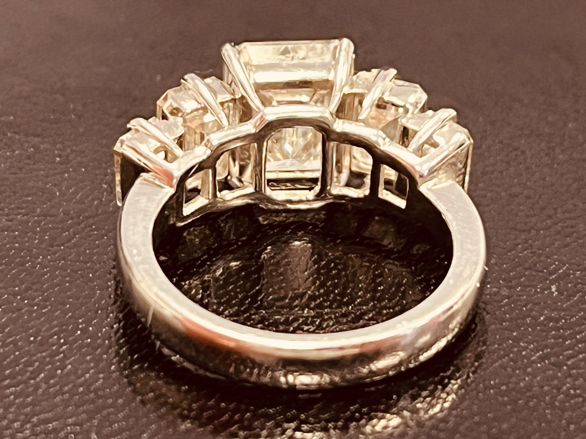 A Five Stone Diamond Ring Centring A 3cts Emerald-cut Diamond For Sale 9