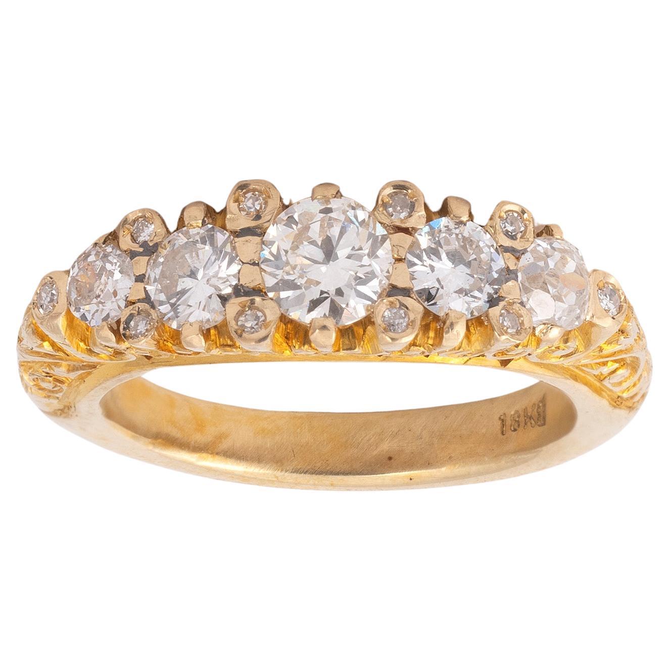 Old European Cut A Five-Stone Diamond Ring Early 20th Century For Sale