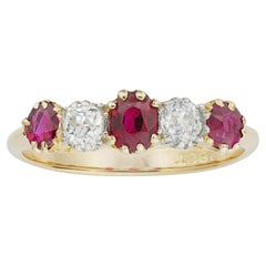 A Five Stone Ruby And Diamond Ring