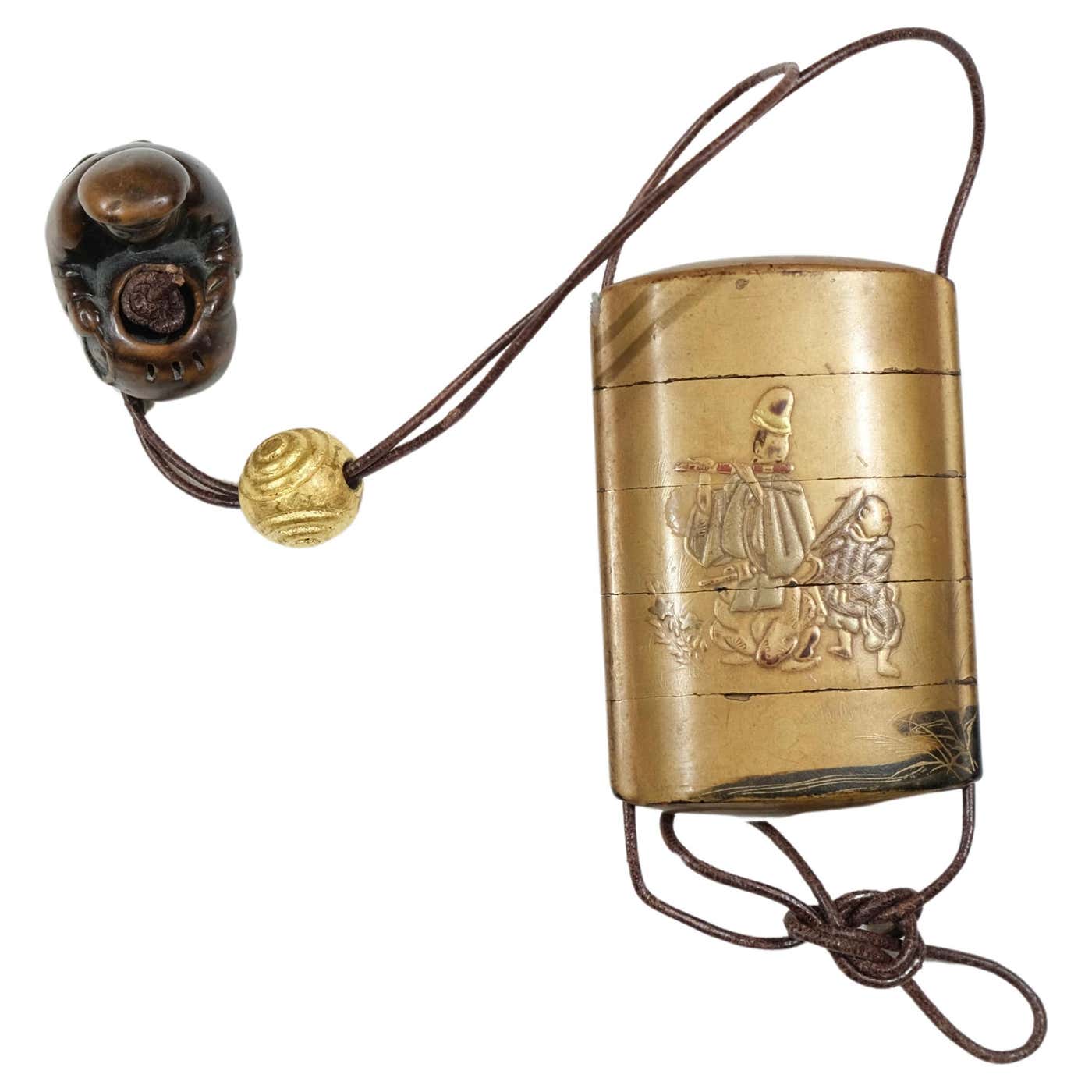 A fivepart Japanese lacquer inro with netsuke, late 19th c. For Sale at ...