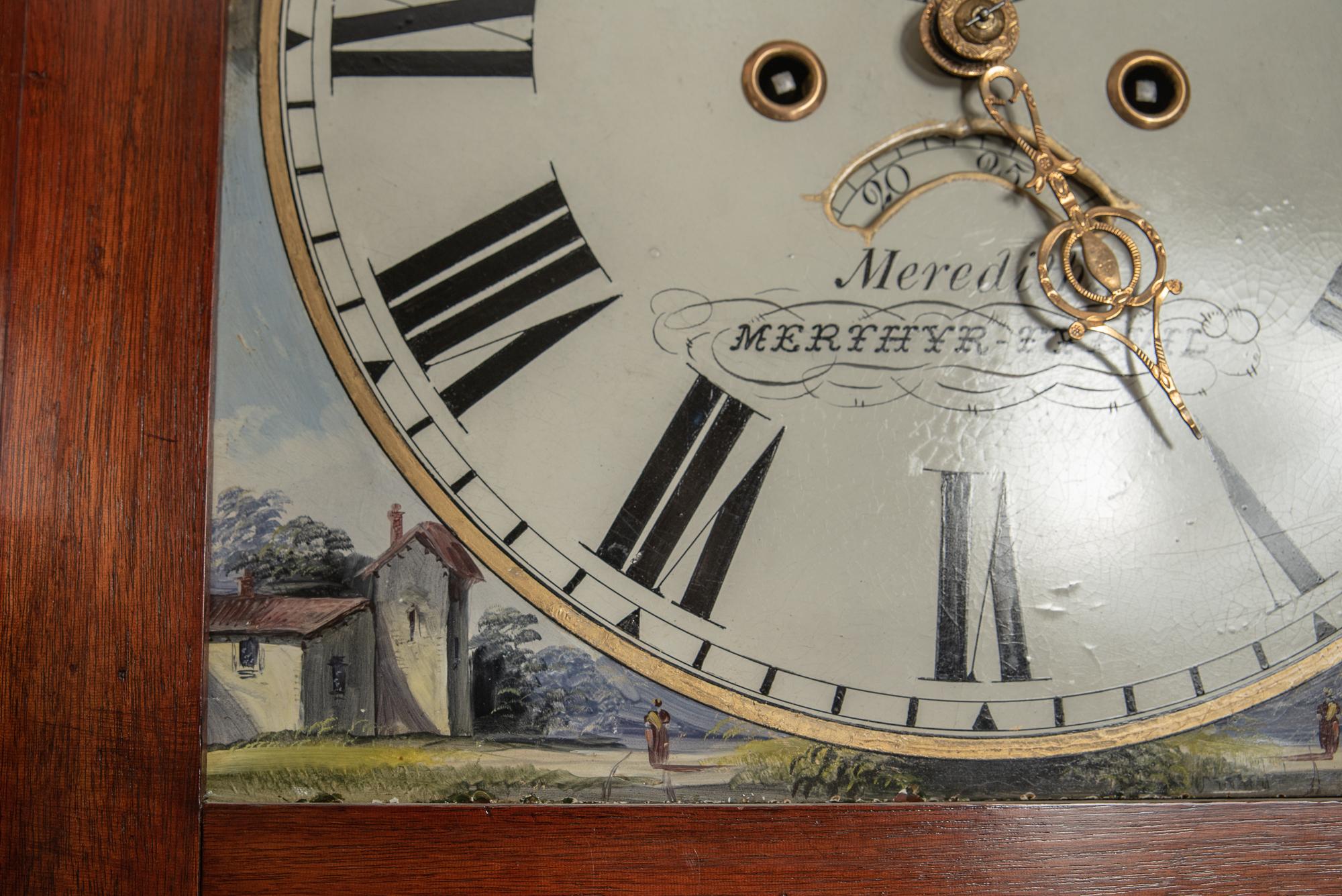 Flame Mahogany Moon Phase Clock by Meredith of Merthyr Tydfil in Wales In Good Condition For Sale In Cheltenham, GB