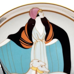 "A Flapper W Greyhounds" Art Deco Style Ceramic Decorative Plate by WS George