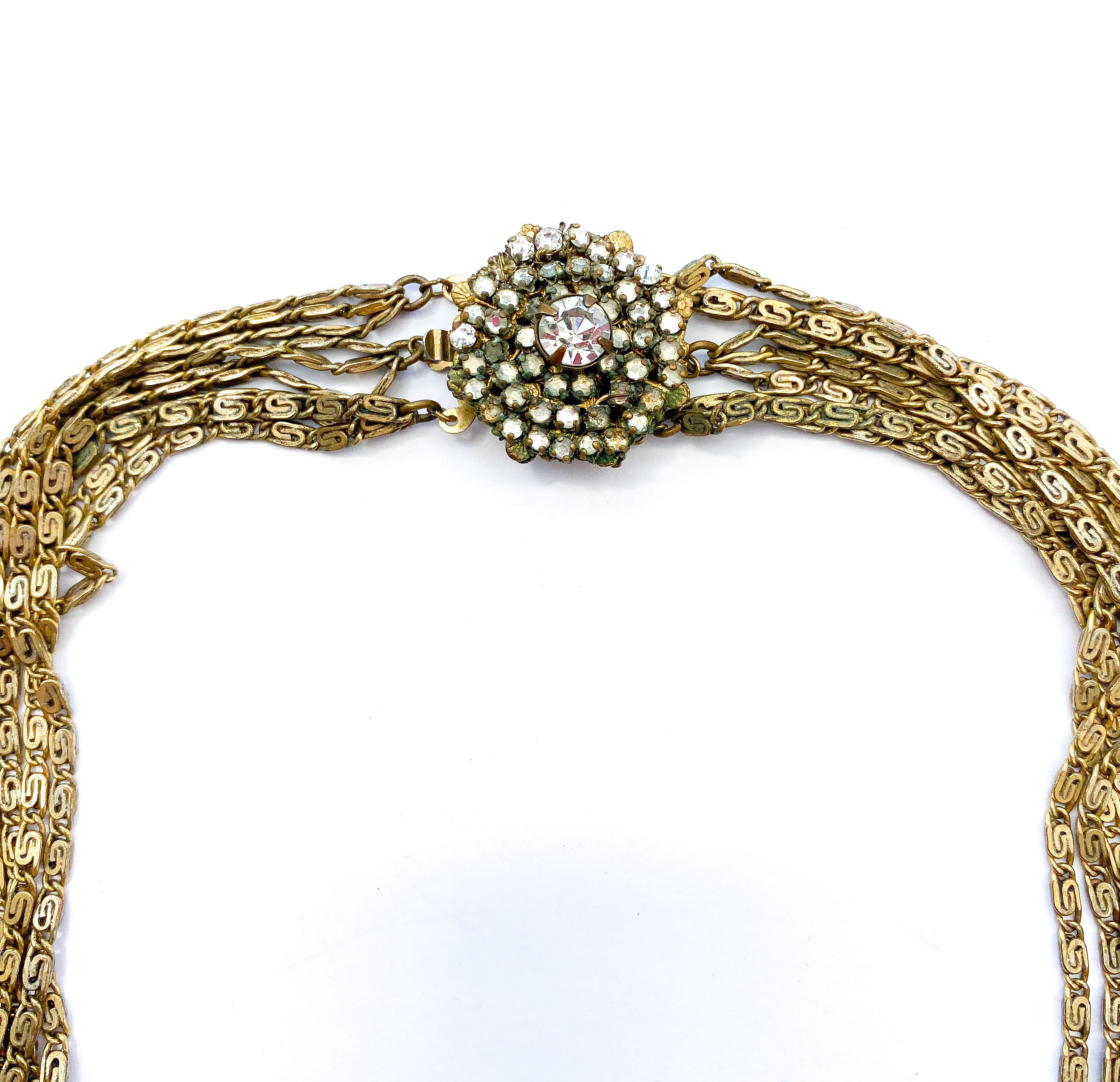 A flattened gilt chain and rose monte necklace, Miriam Haskell, early 1950s. For Sale 6