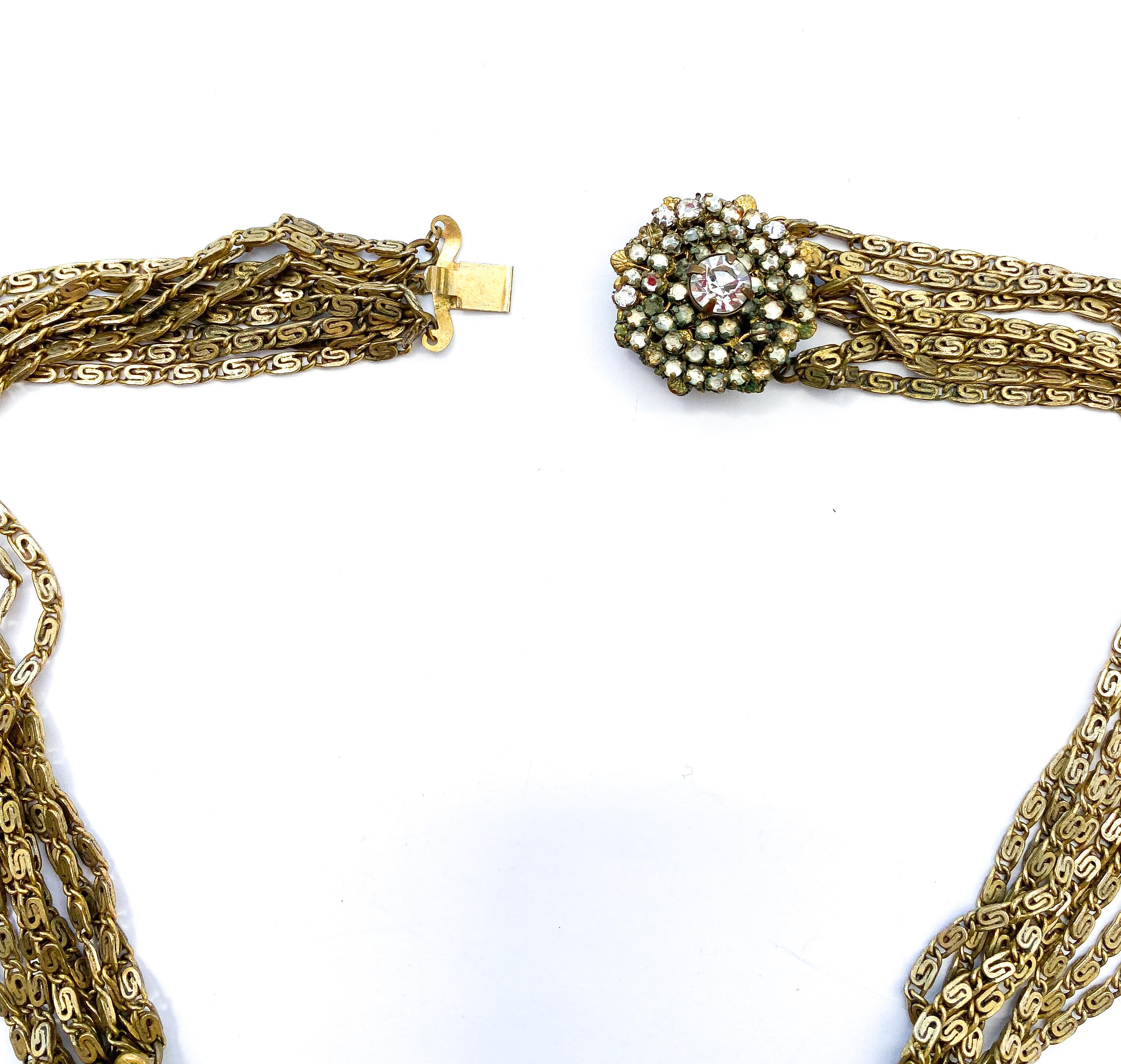 A flattened gilt chain and rose monte necklace, Miriam Haskell, early 1950s. For Sale 7
