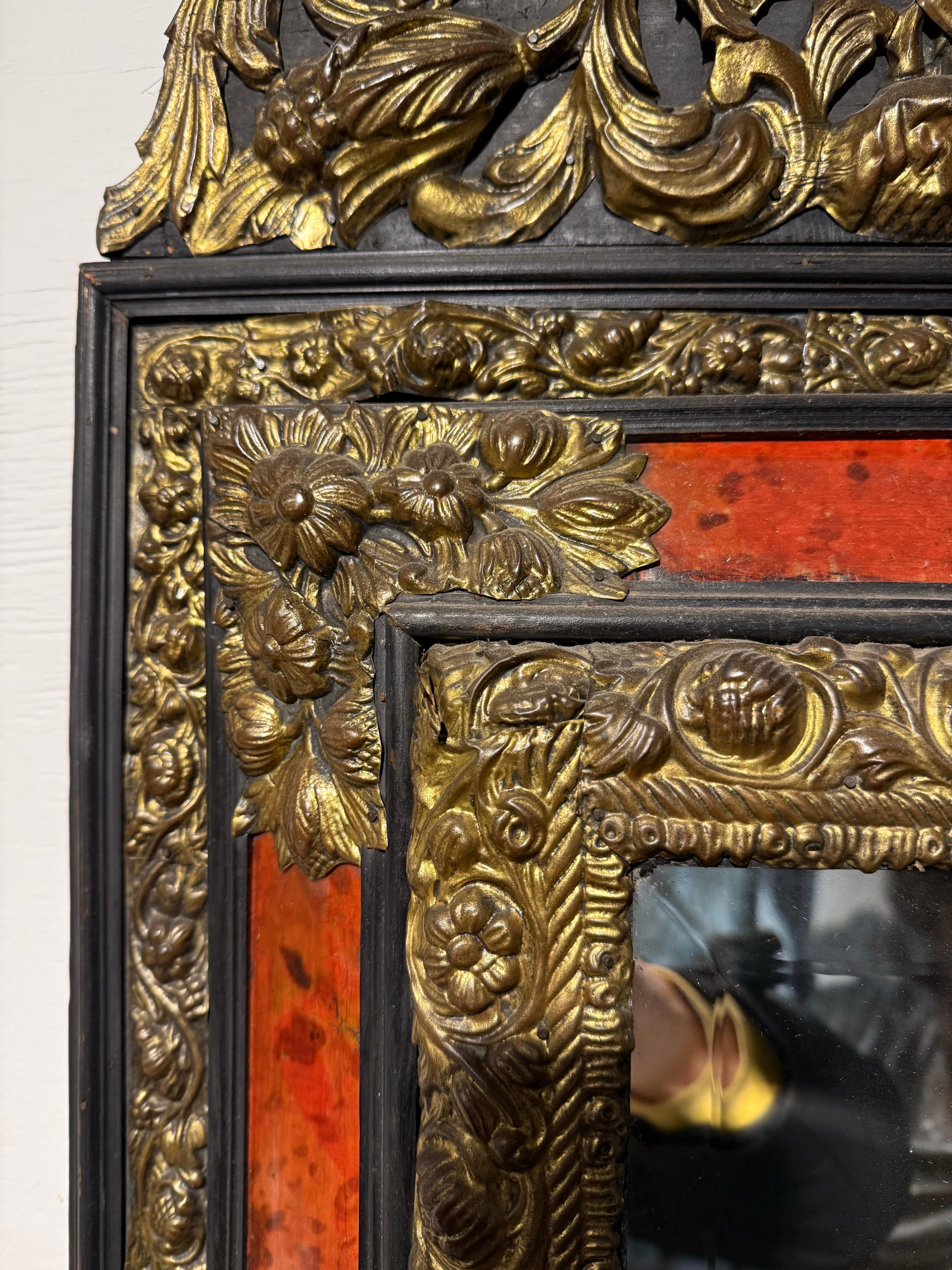 Dutch A Flemish Faux Tortoiseshell and Repousse Mirror, 19th Century For Sale