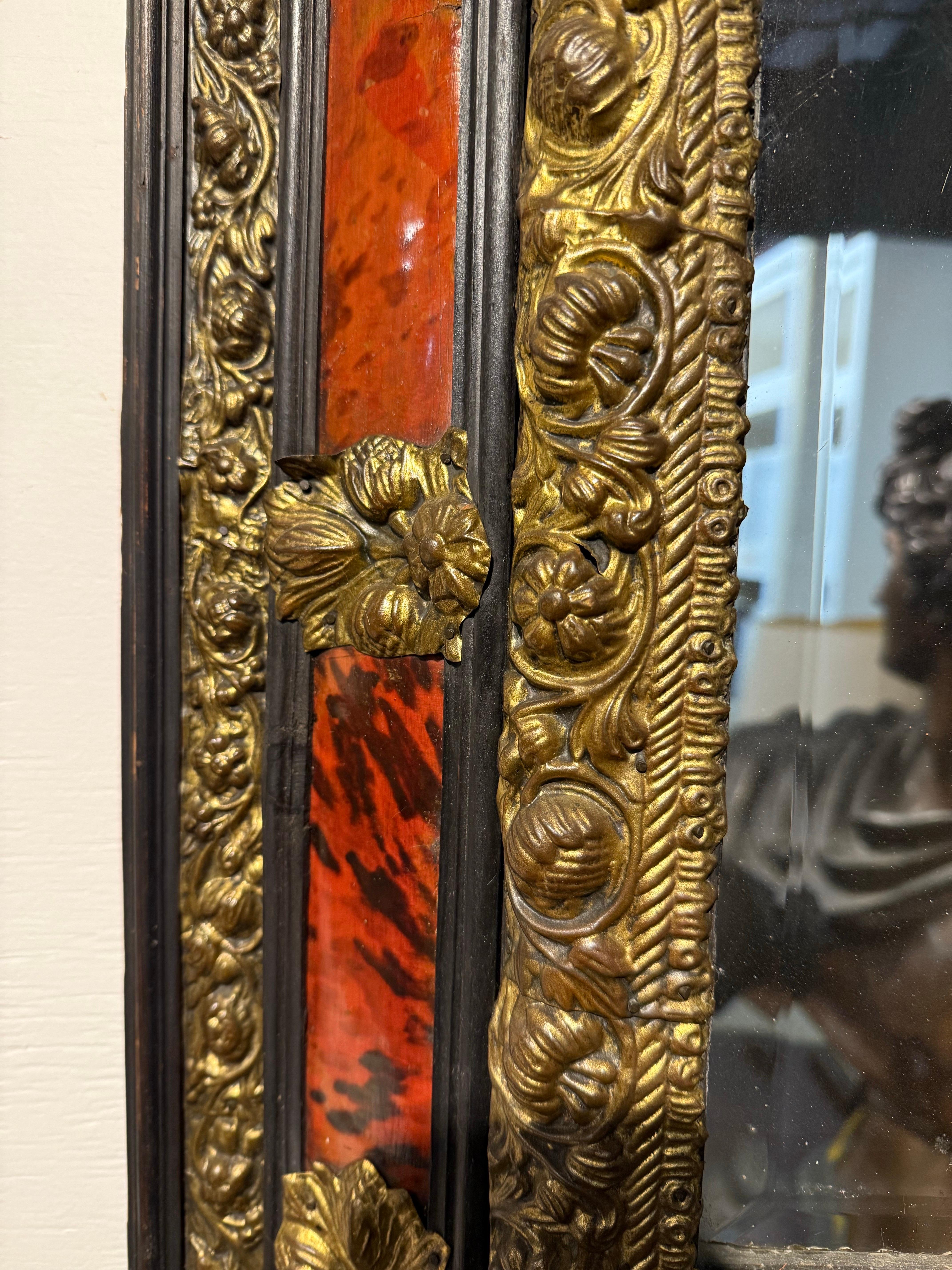 A Flemish Faux Tortoiseshell and Repousse Mirror, 19th Century In Good Condition For Sale In ARMADALE, VIC