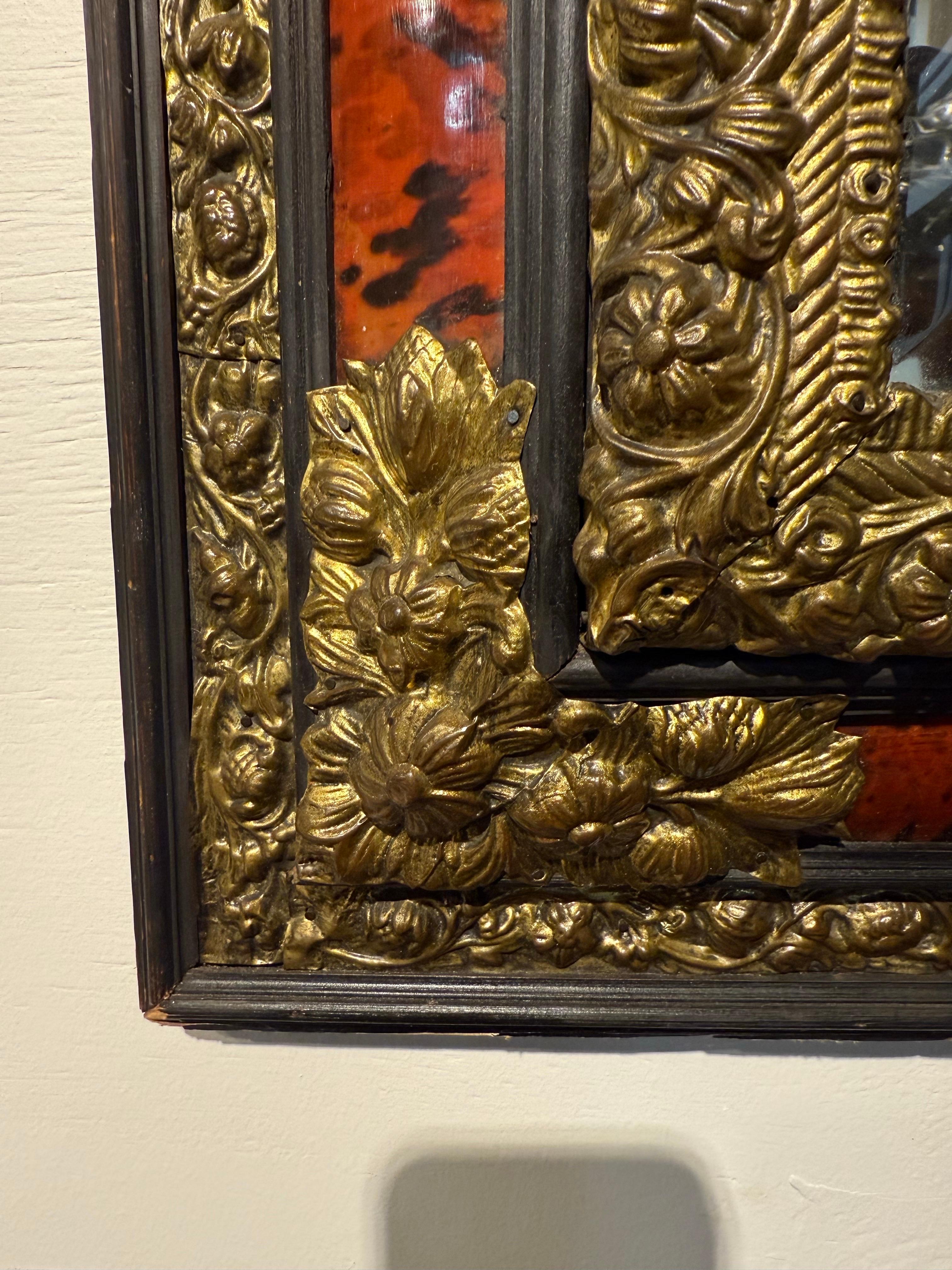 A Flemish Faux Tortoiseshell and Repousse Mirror, 19th Century For Sale 1