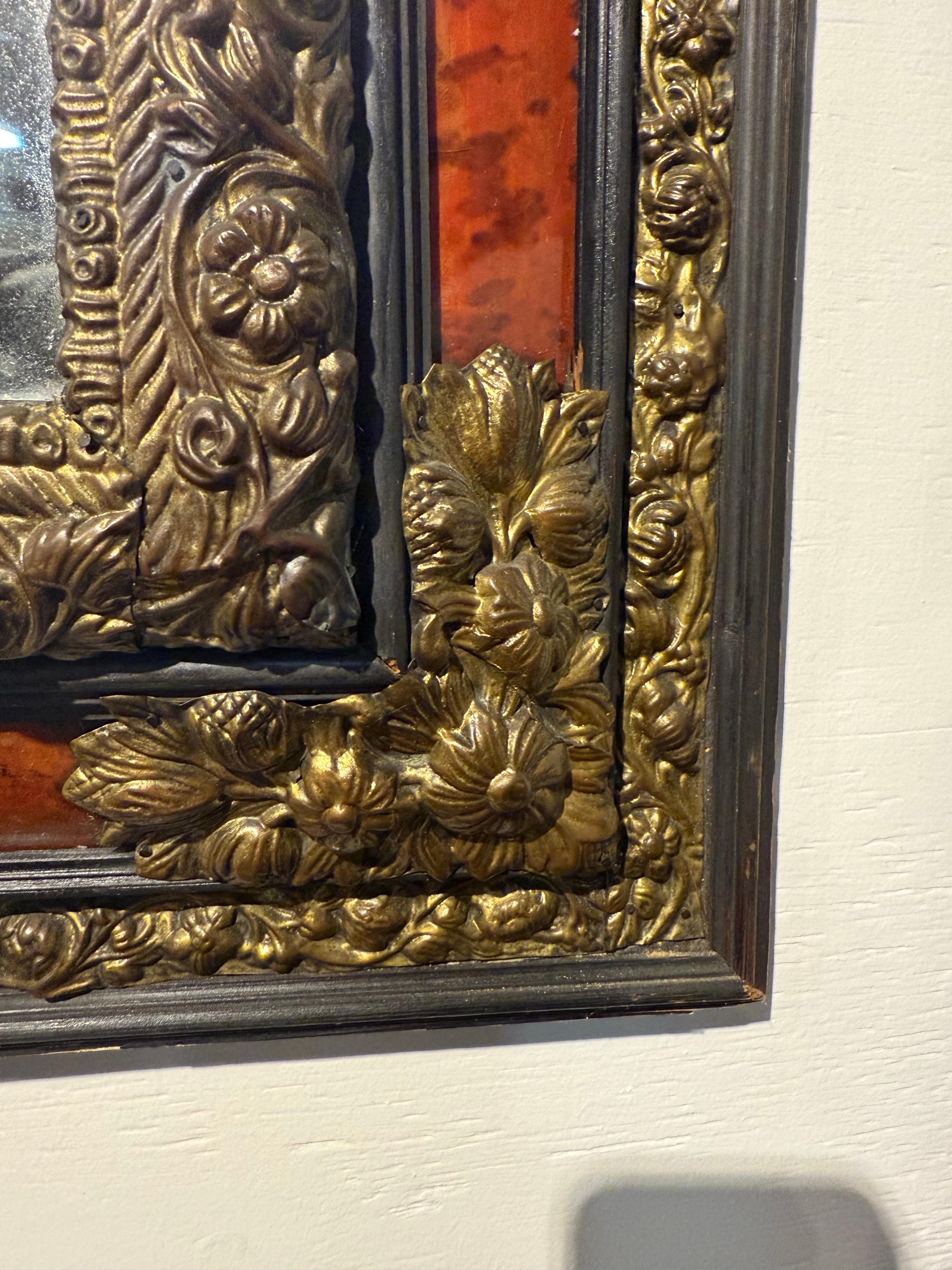 A Flemish Faux Tortoiseshell and Repousse Mirror, 19th Century For Sale 2