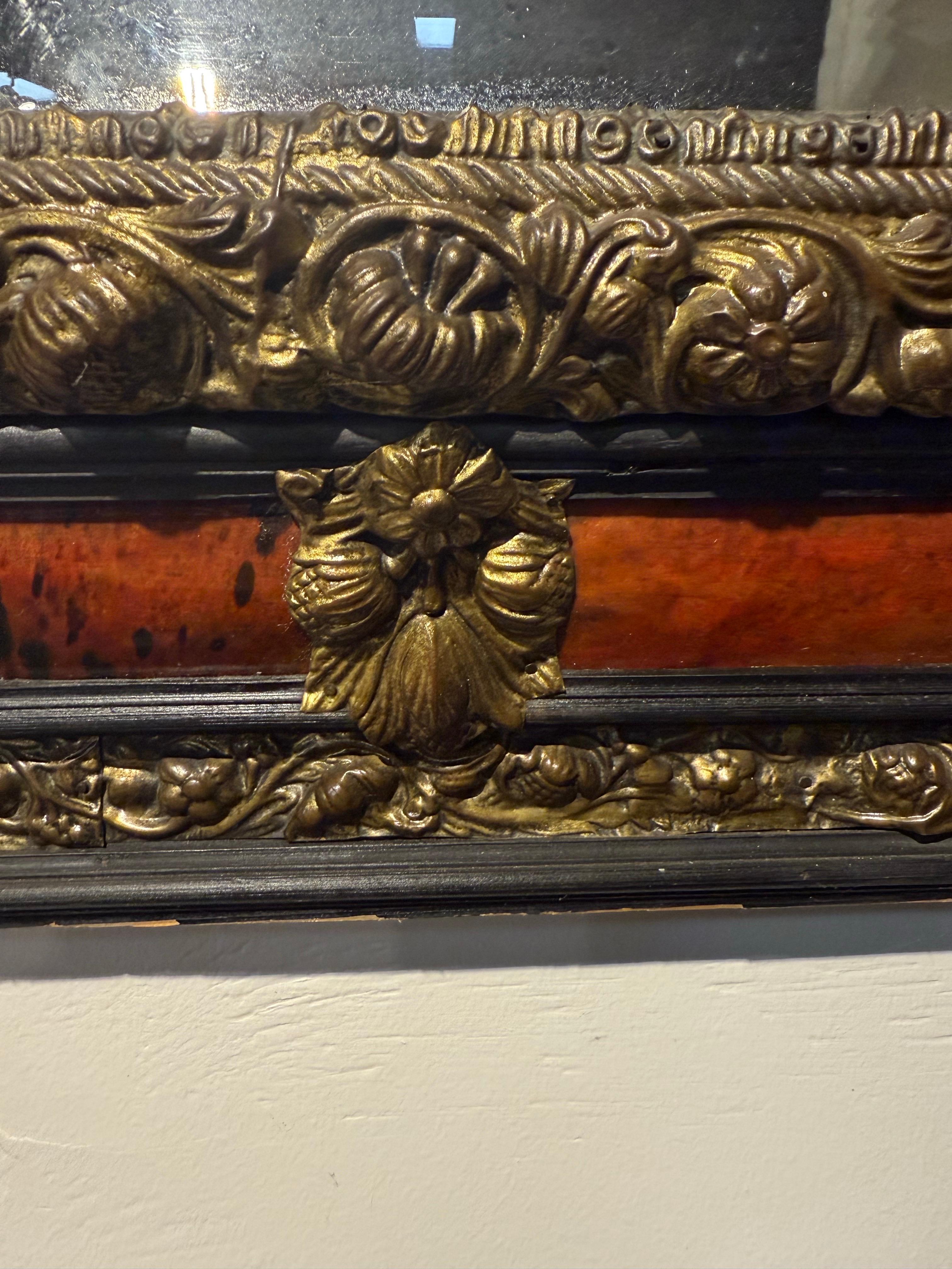 A Flemish Faux Tortoiseshell and Repousse Mirror, 19th Century For Sale 3