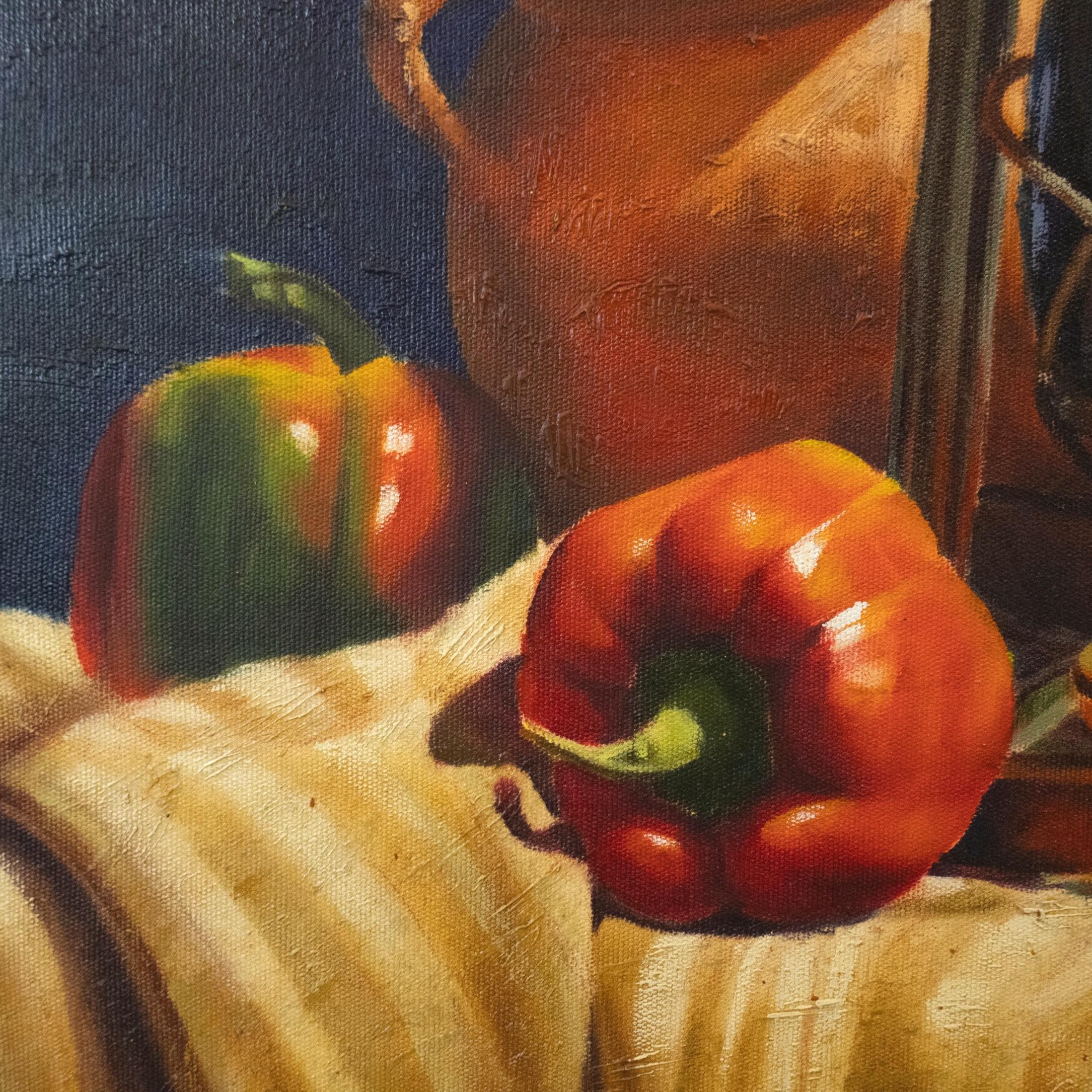Hand-Painted A Flemish-Style Still Life Oil-on-Canvas Signed Marcial Conza, 39 x 47-ins. For Sale