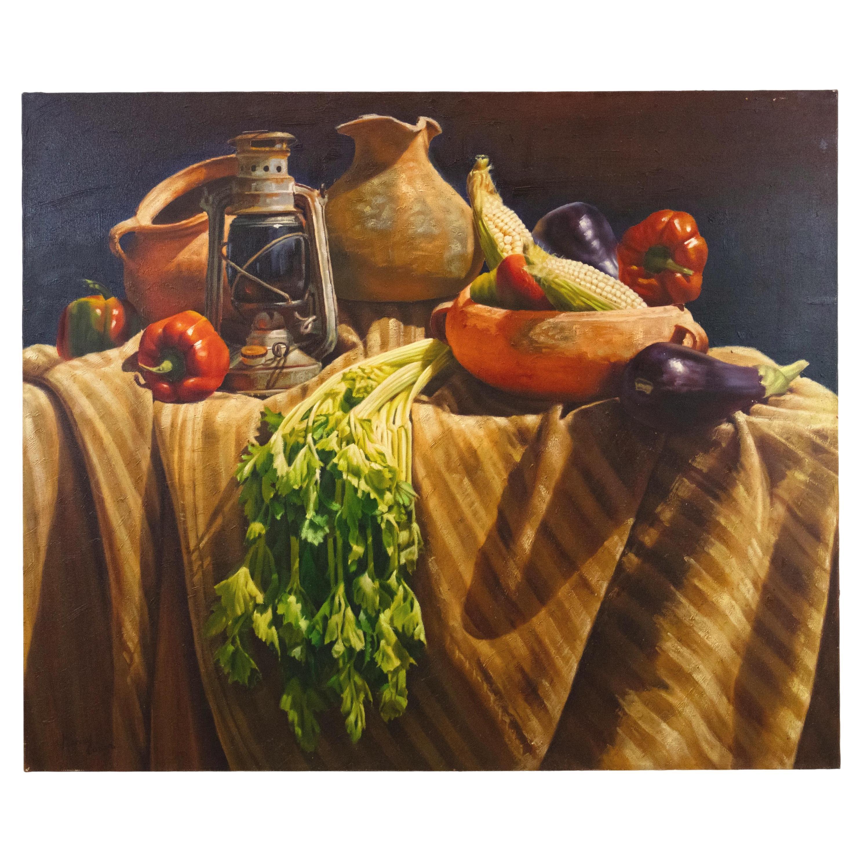 A Flemish-Style Still Life Oil-on-Canvas Signed Marcial Conza, 39 x 47-ins.