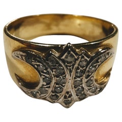 Fleur De Lis Ring Diamond Simple Cut White and Yellow Gold 18 Karat