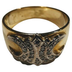 Fleur De Lis Ring Diamond Simple Cut White and Yellow Gold 18 Karat