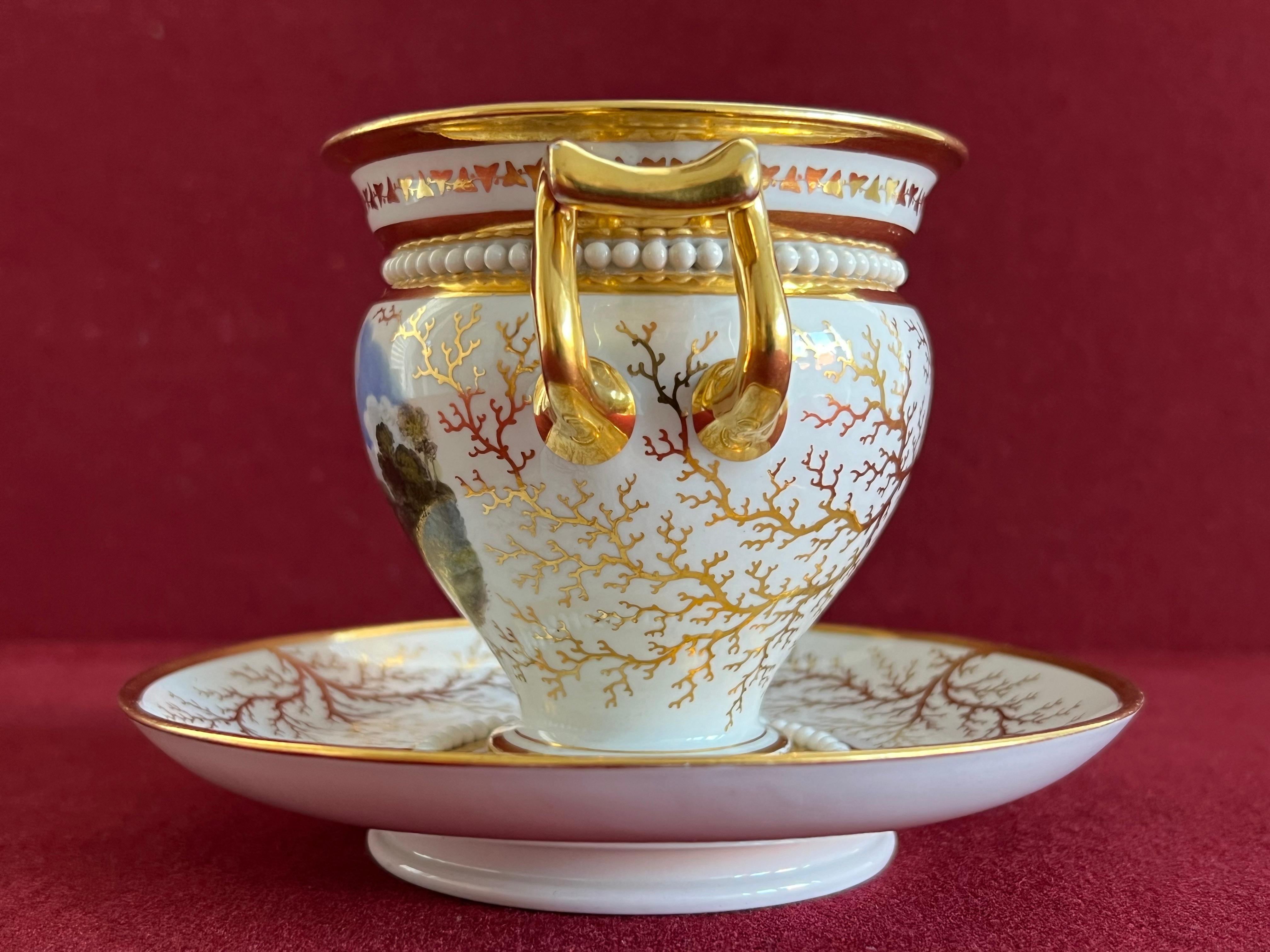 Hand-Painted A Flight, Barr & Barr Worcester Porcelain Cabinet Cup & Stand c.1815