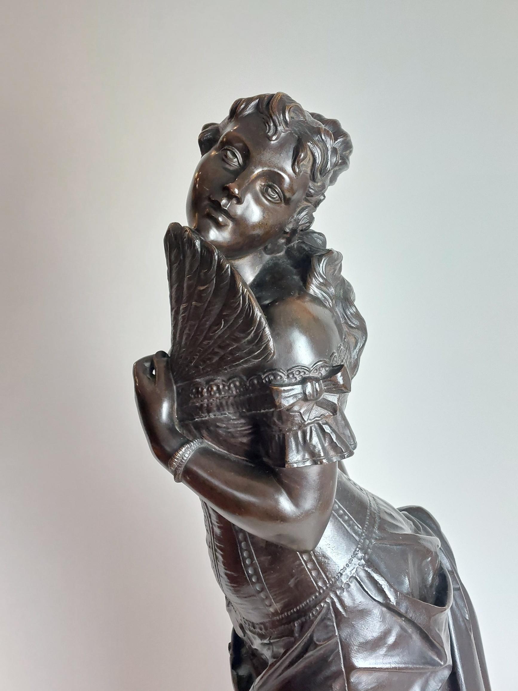 A flirtatious 19th century bronze of ‘La Coquette’ this playful bronze lady is dressed in a classic French corset and holds her fan as she looks cheekily over her shoulder.

Fabri
Fabri was a French foundry in the 19th century.