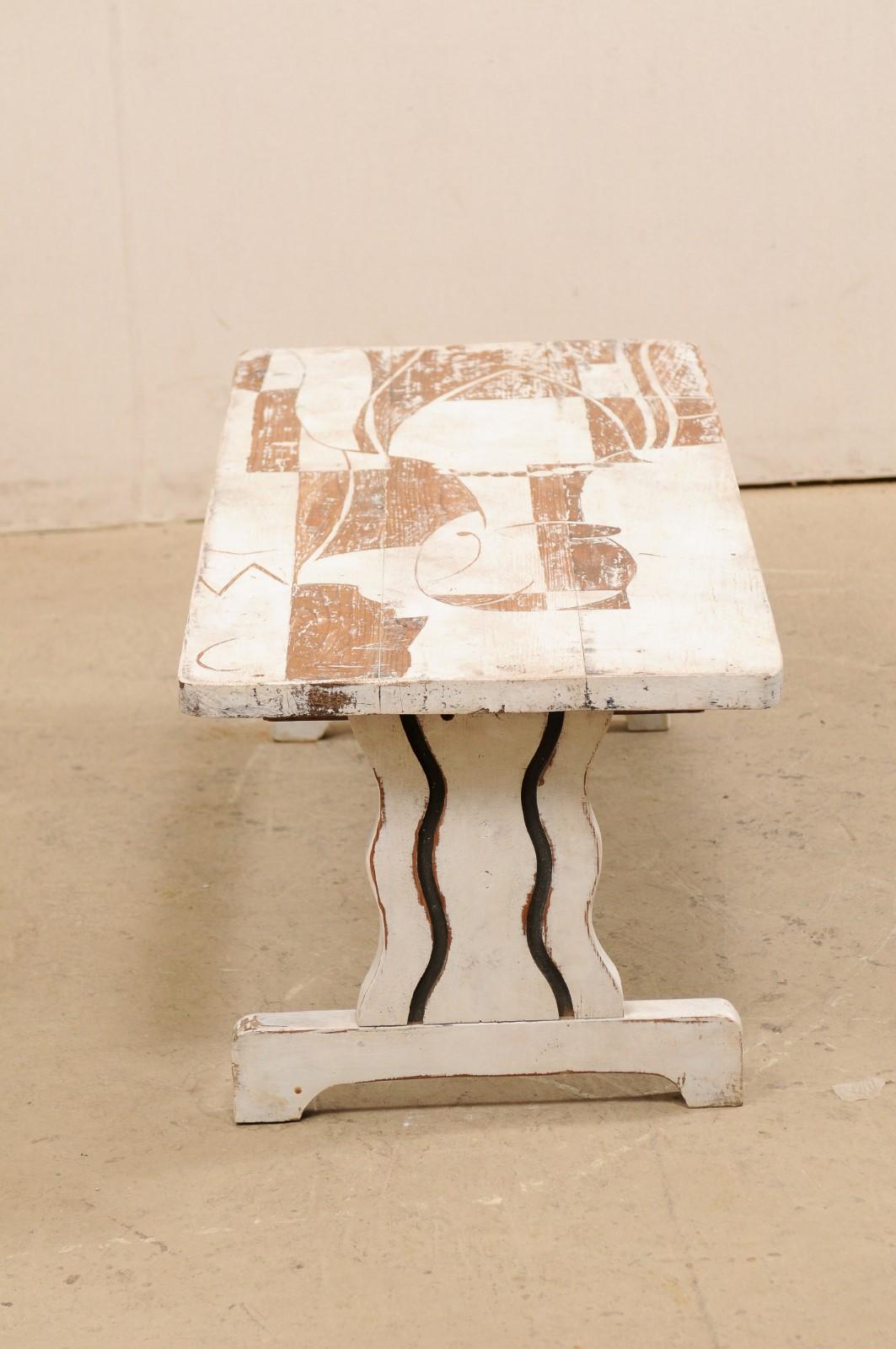 Rustic Chic Art Deco Style Painted Coffee Table with Flapper Figures For Sale 3